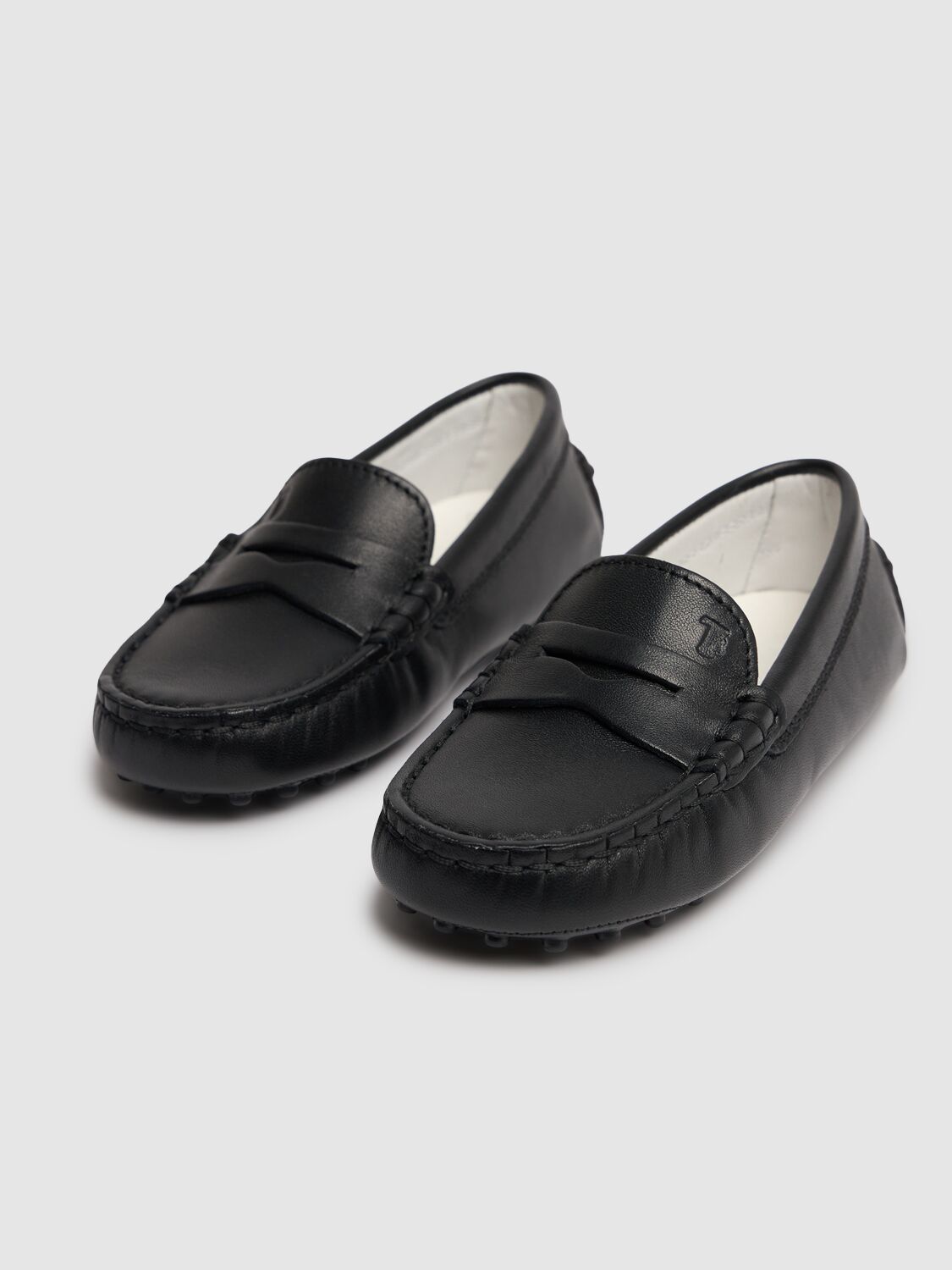 Shop Tod's Junior Gommino Leather Loafers In Black