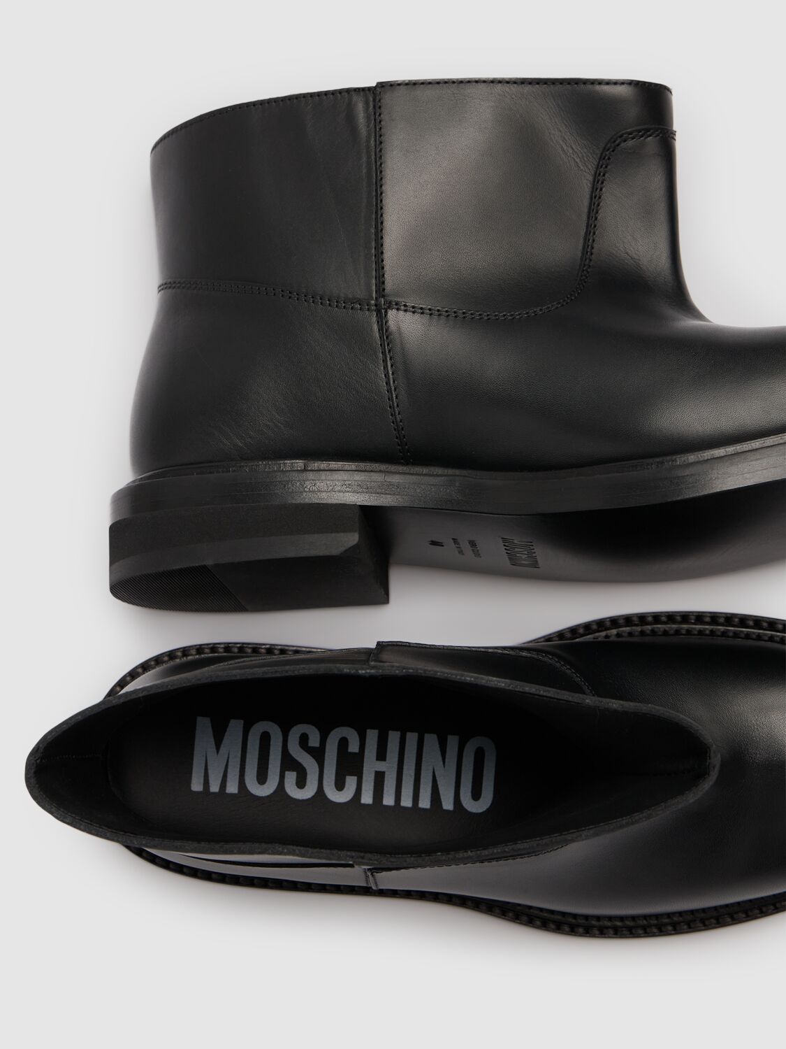 Shop Moschino 40mm Leather Flared Boots In Black