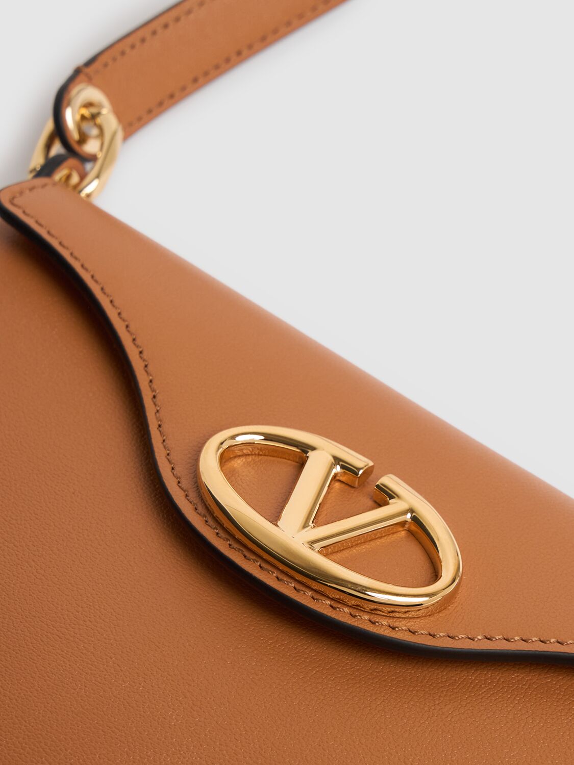 Shop Valentino Mini Vlogo Bold Leather Shoulder Bag In Almond Beige