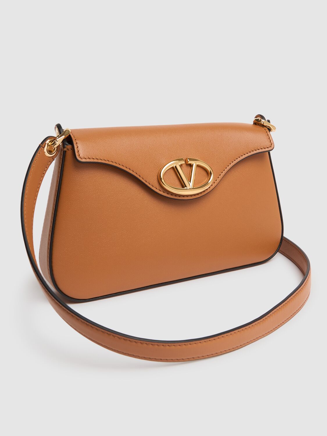 Shop Valentino Mini Vlogo Bold Leather Shoulder Bag In Almond Beige