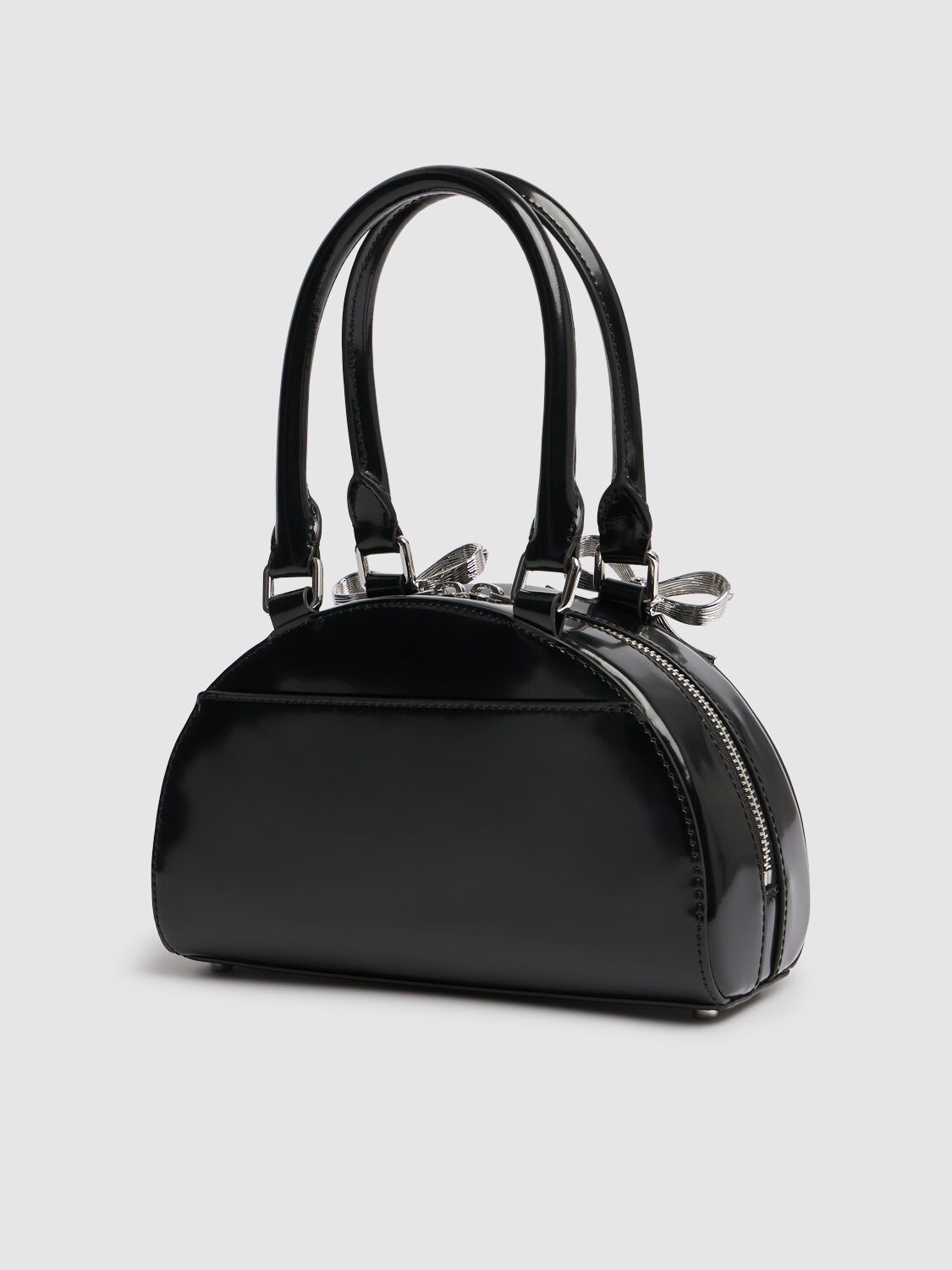 Shop Self-portrait Mini Leather Curved Top Handle Bag In Black