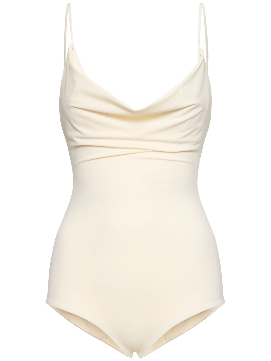 Shop Magda Butrym Draped Lycra One Piece Swimsuit In Ivory