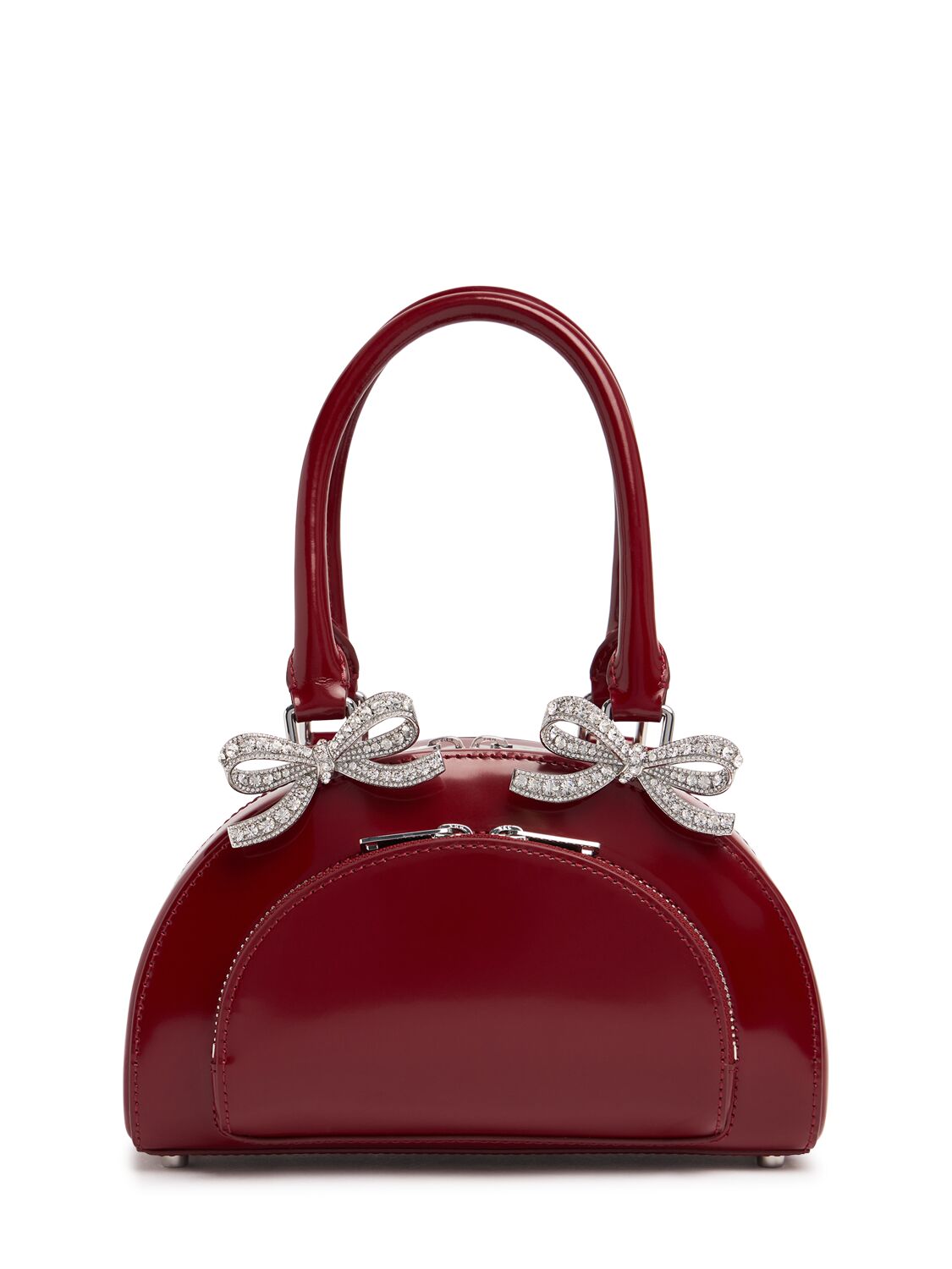 Self-portrait Mini Leather Curved Top Handle Bag In Burgundy