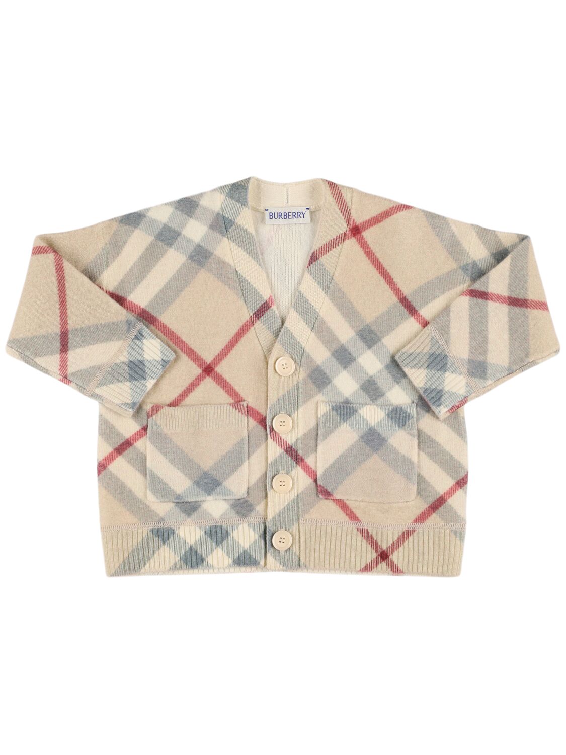 Image of Check Print Wool Knit Cardigan