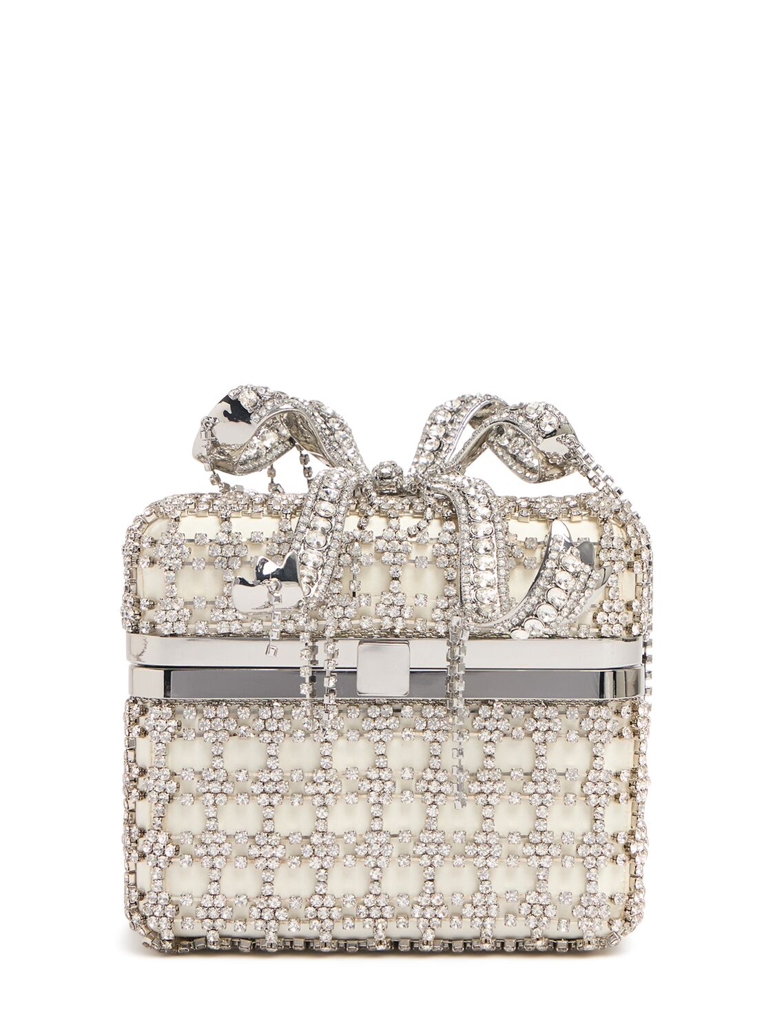 Self-portrait Chainmail Crystal Vanity Case In Metallic