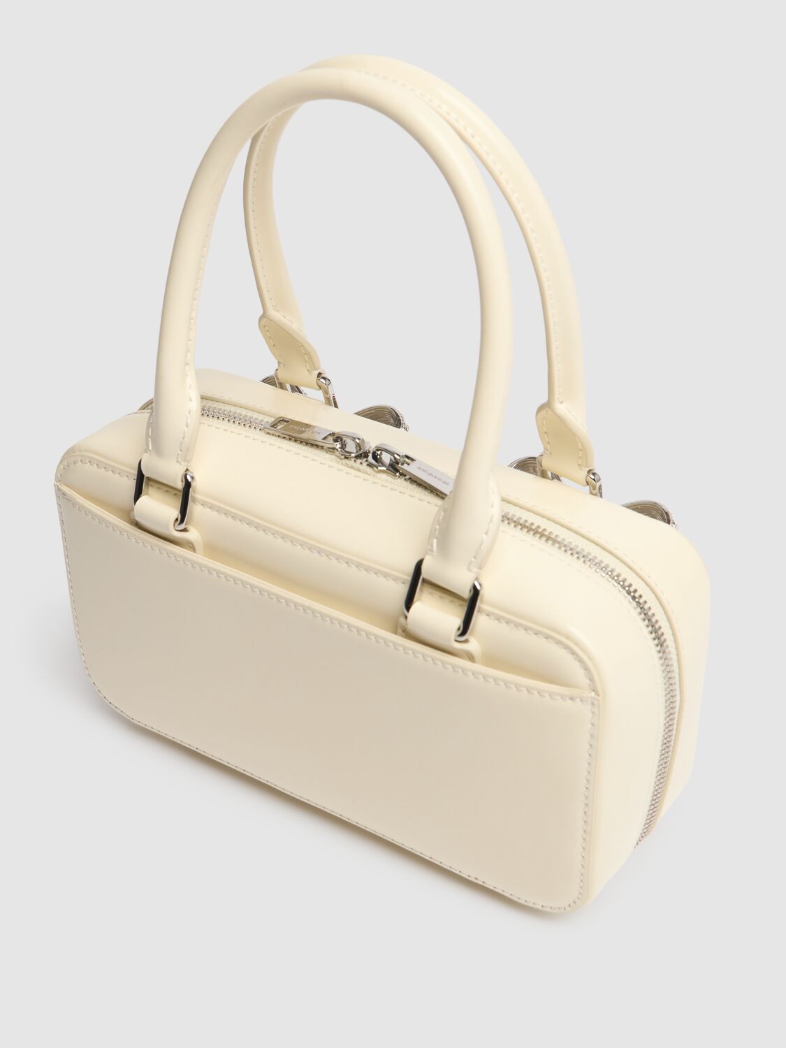 Shop Self-portrait Mini Leather Top Handle Bag In Cream