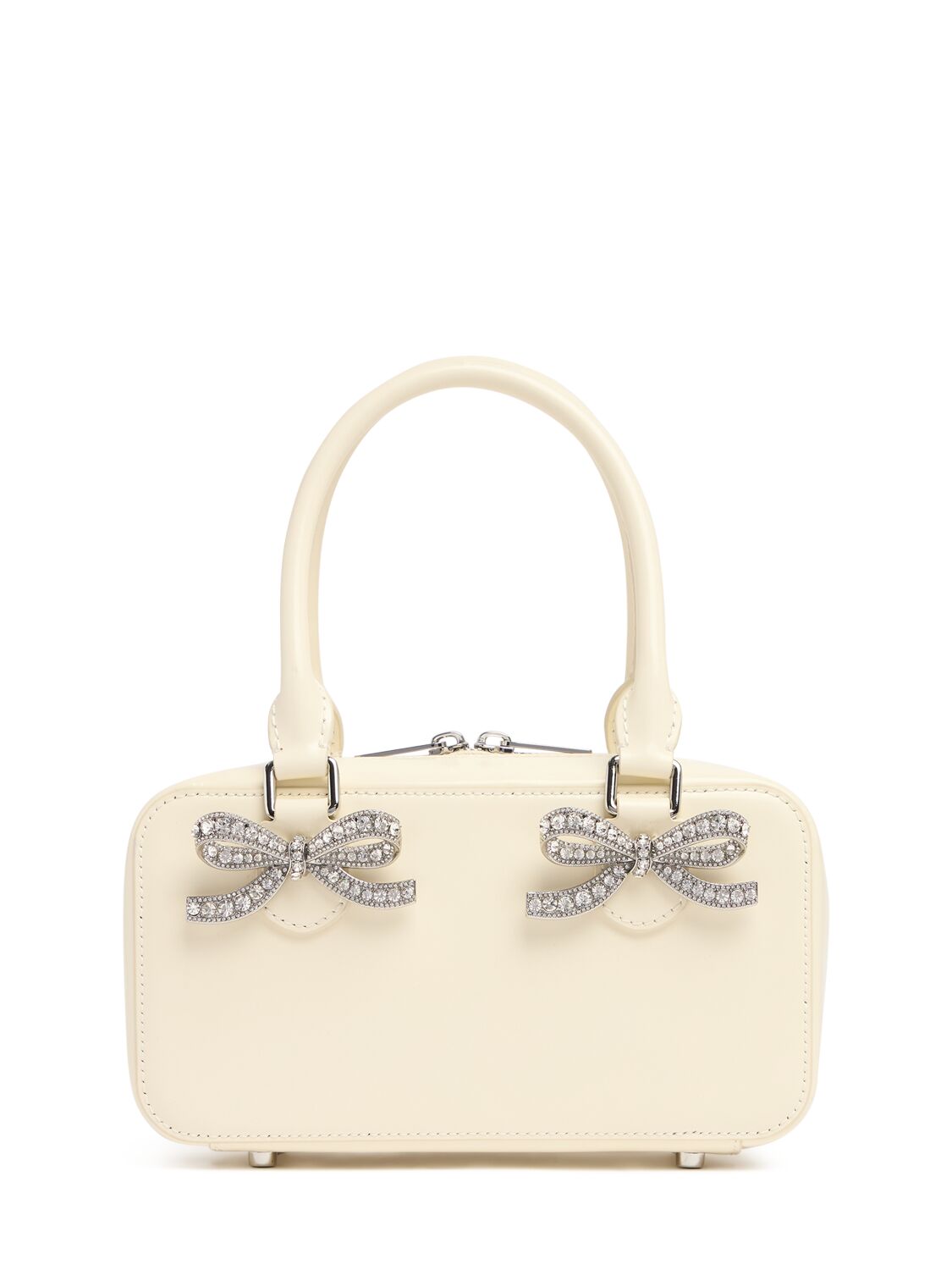 Shop Self-portrait Mini Leather Top Handle Bag In Cream