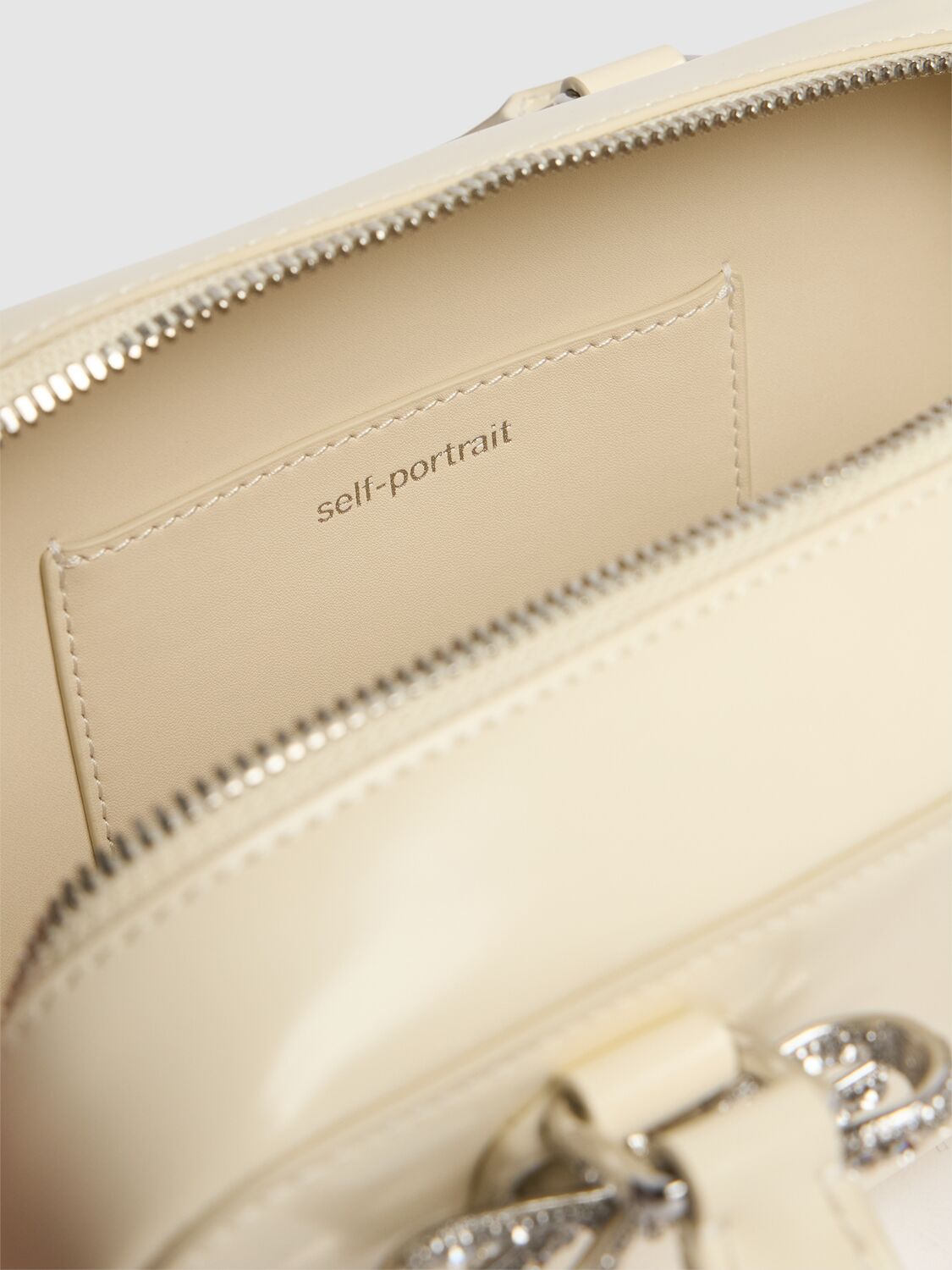 Shop Self-portrait Mini Leather Top Handle Bag In Cream