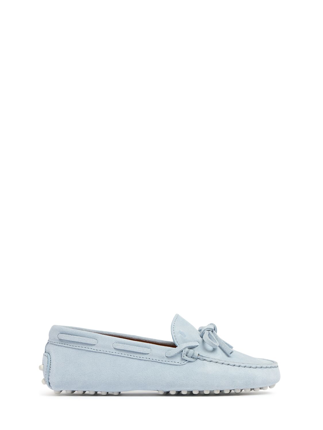 Tod's Junior Gommino Suede Loafers W/laces In Light Blue