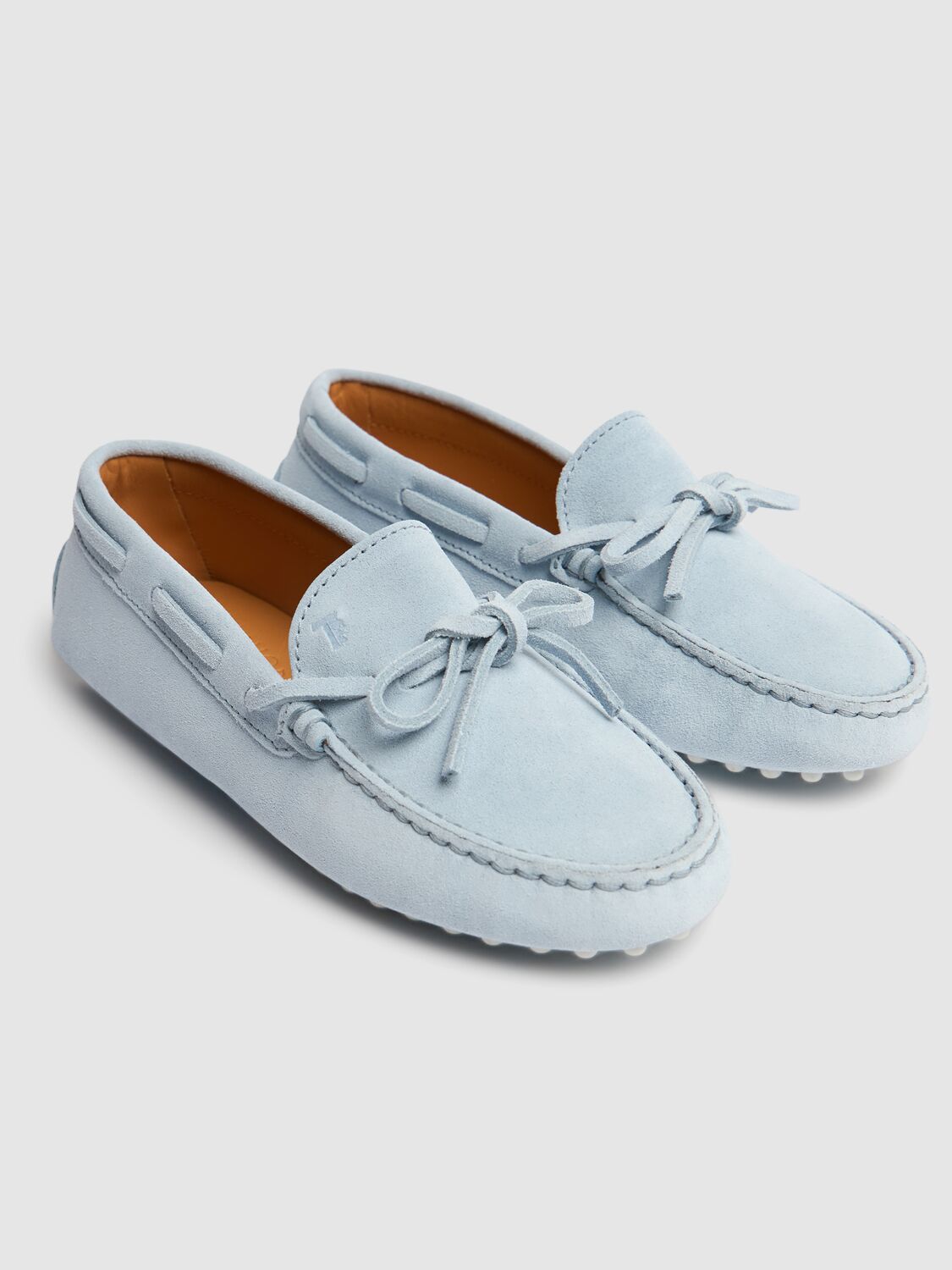 Tod's Junior Gommino Suede Loafers W/laces In Light Blue