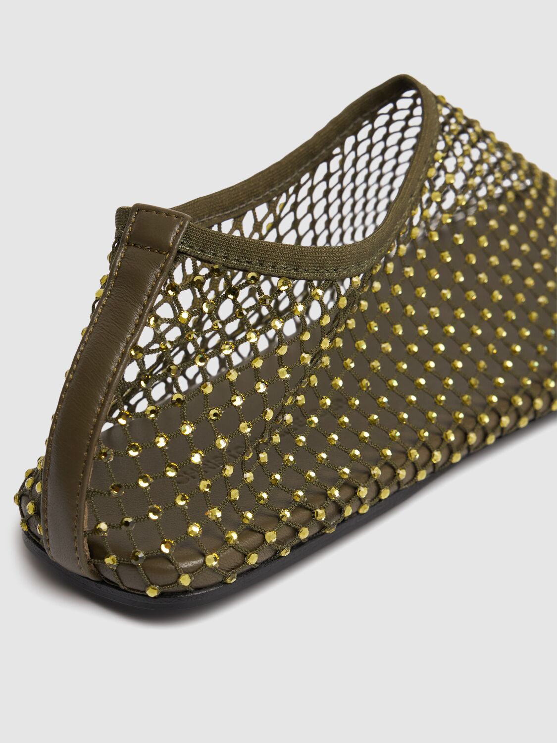 Shop Christopher Esber 5mm Minette Mesh & Crystal Flats In Olive Green