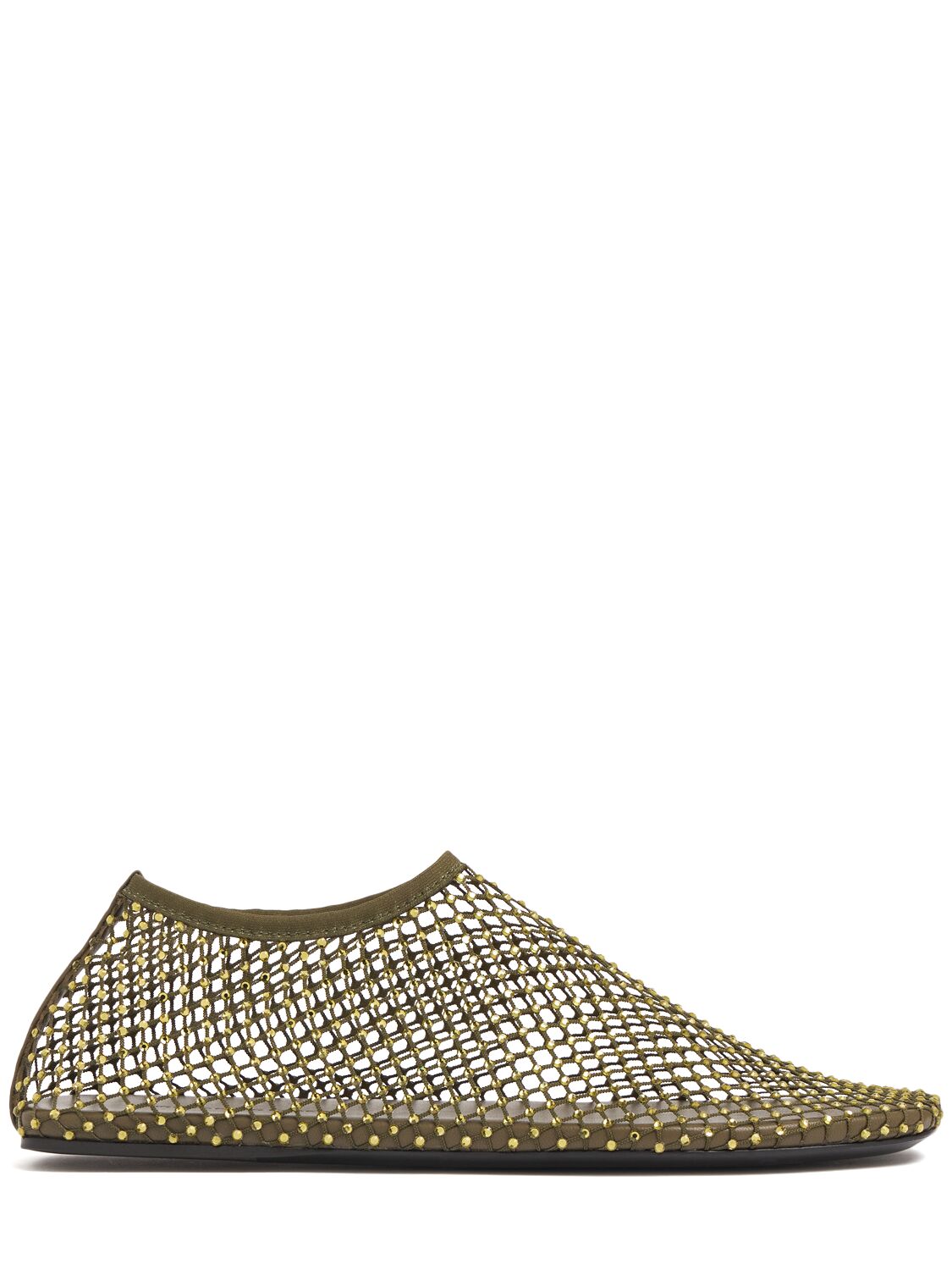 Christopher Esber Minette Crystal Flats In Olive Green