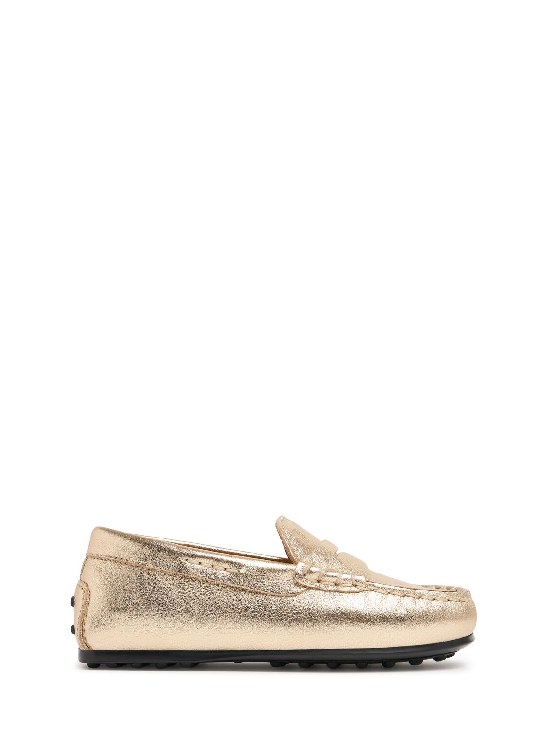 Tod's Junior Gommino Metallic Leather Loafers In Gold