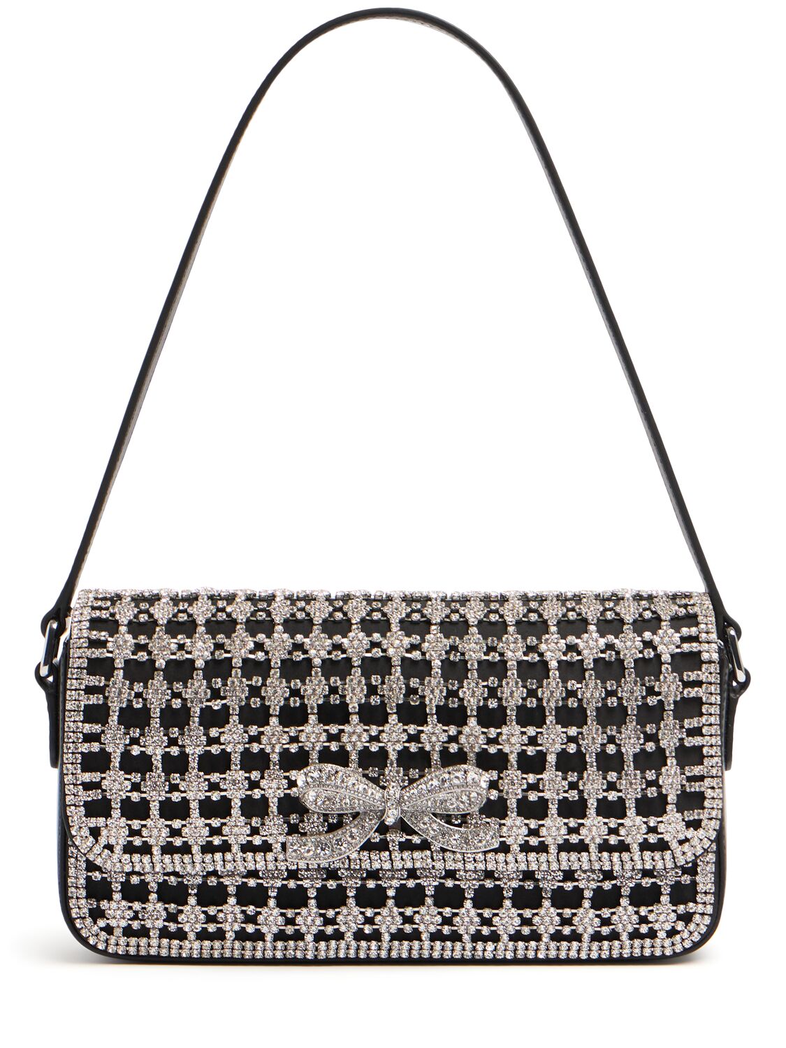 Self-portrait Chainmail Crystal Shoulder Bag In Black