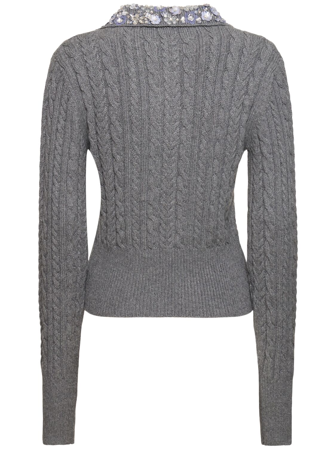 Shop Des Phemmes Embellished Cable Knit Polo Sweater In Grey