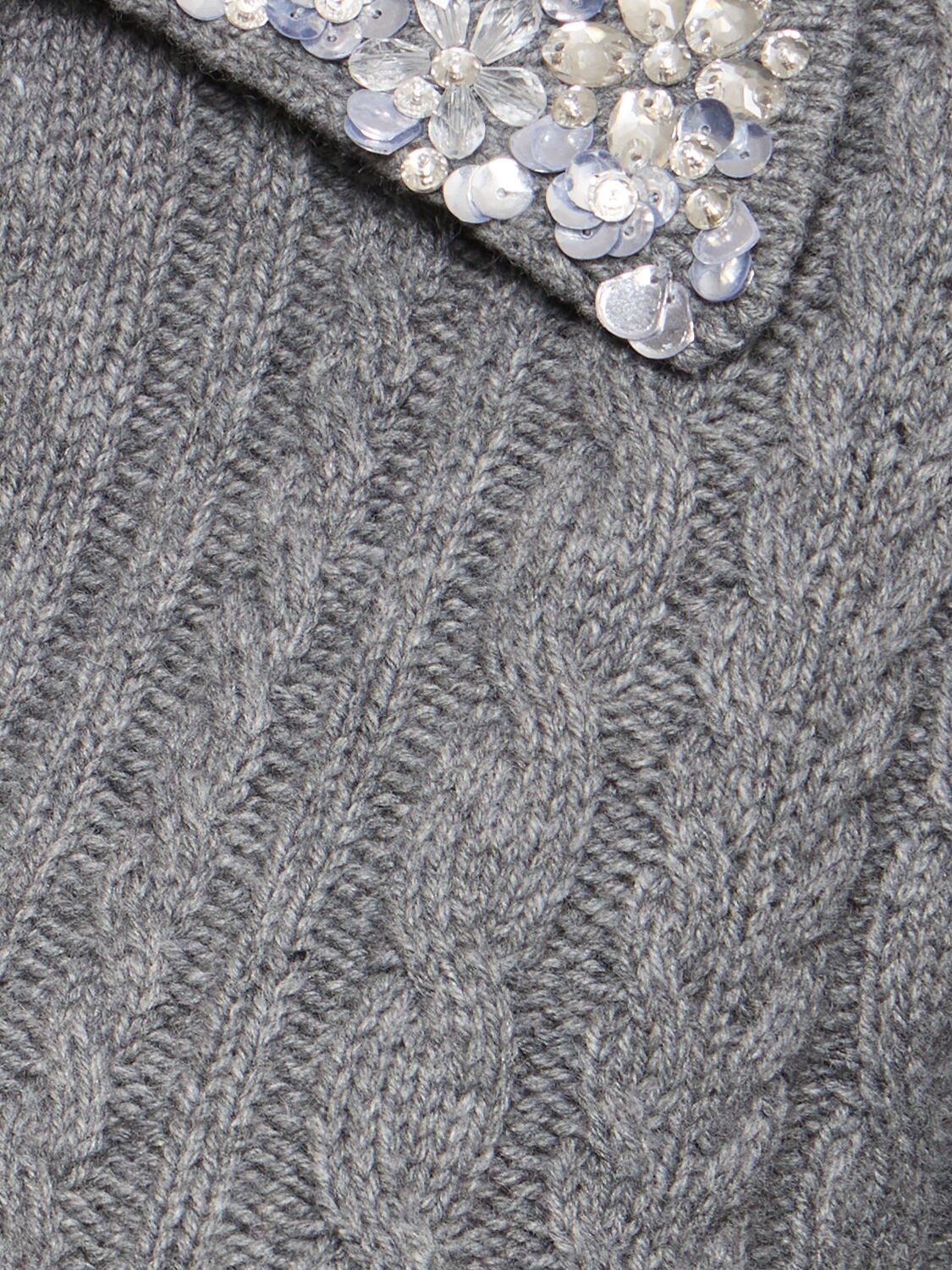 Shop Des Phemmes Embellished Cable Knit Polo Sweater In Grey