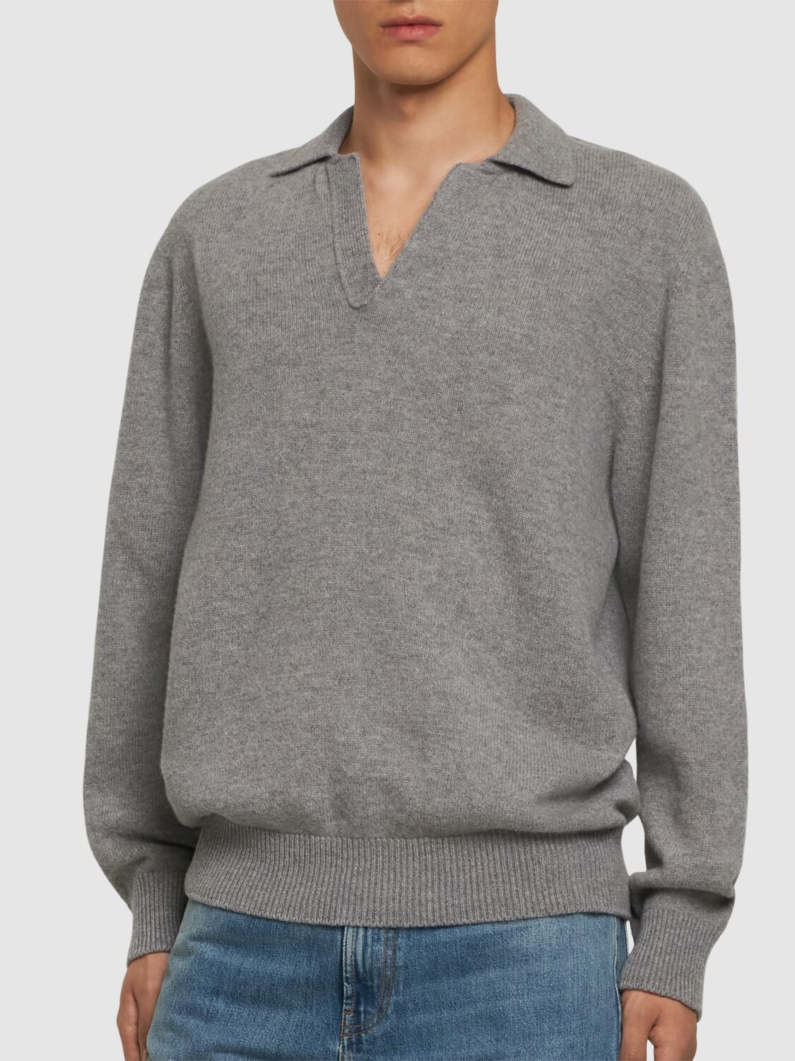 Shop Laneus Knitted Polo Sweater In Heather Grey