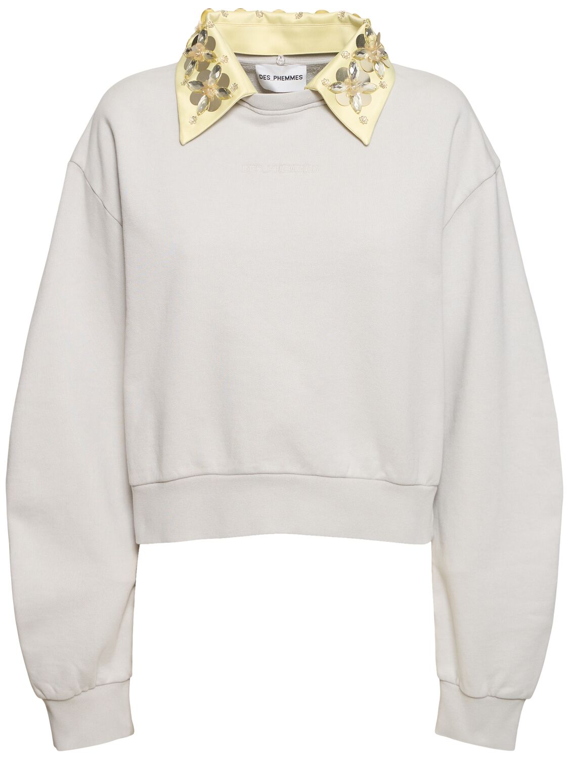 Shop Des Phemmes Embellished Cotton Jersey Sweatshirt In Grey/yellow