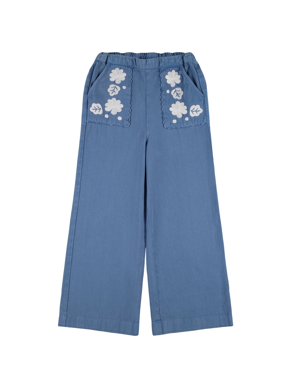 Louise Misha Embroidered Organic Cotton Twill Pants In Blue