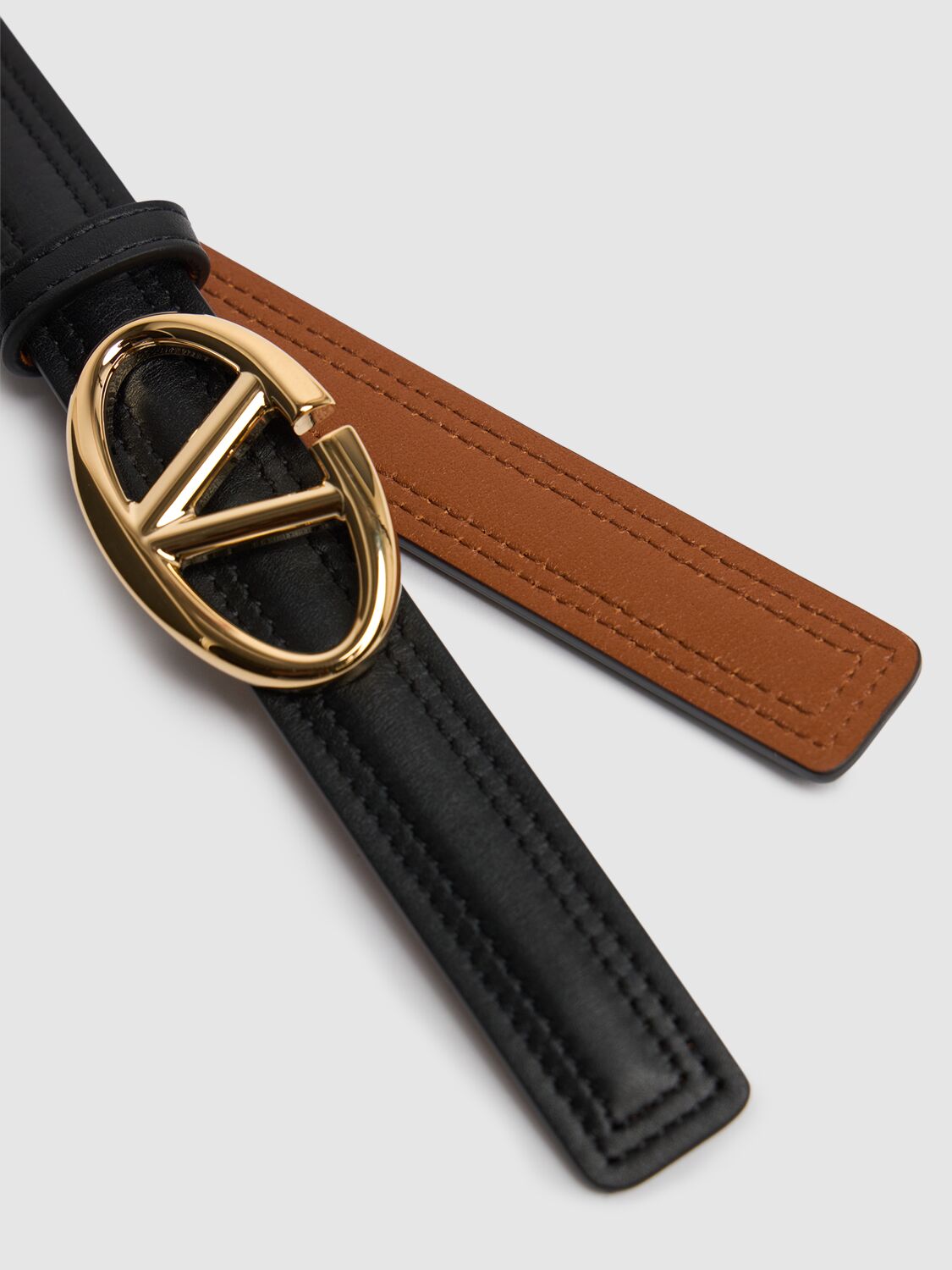 Shop Valentino 20mm Vlogo Bold Leather Belt In Black/brown