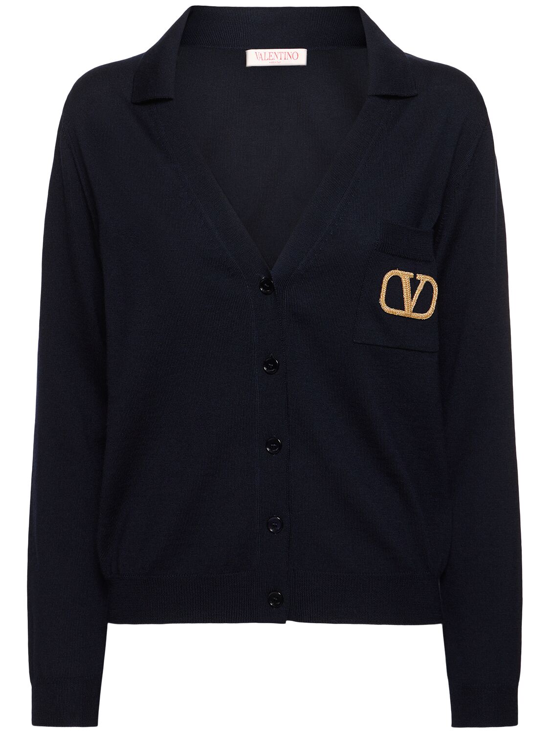 Valentino Wool Polo Cardigan In Black