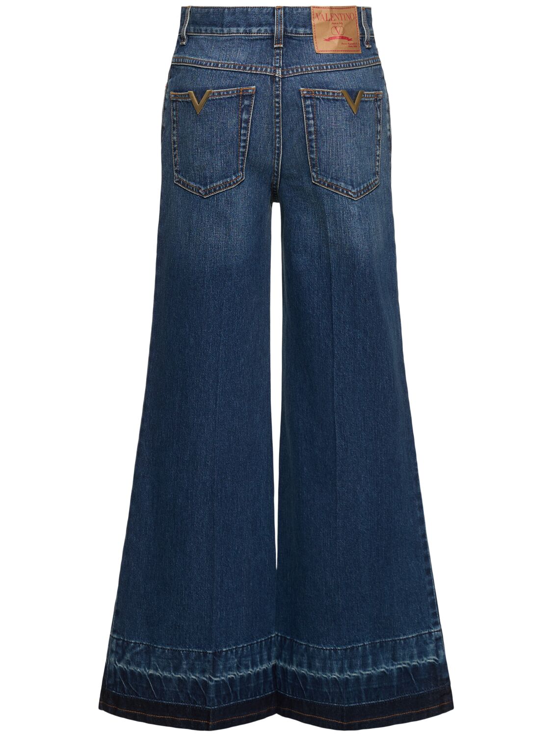 Shop Valentino Denim Flared High Rise Cropped Jeans In Blue