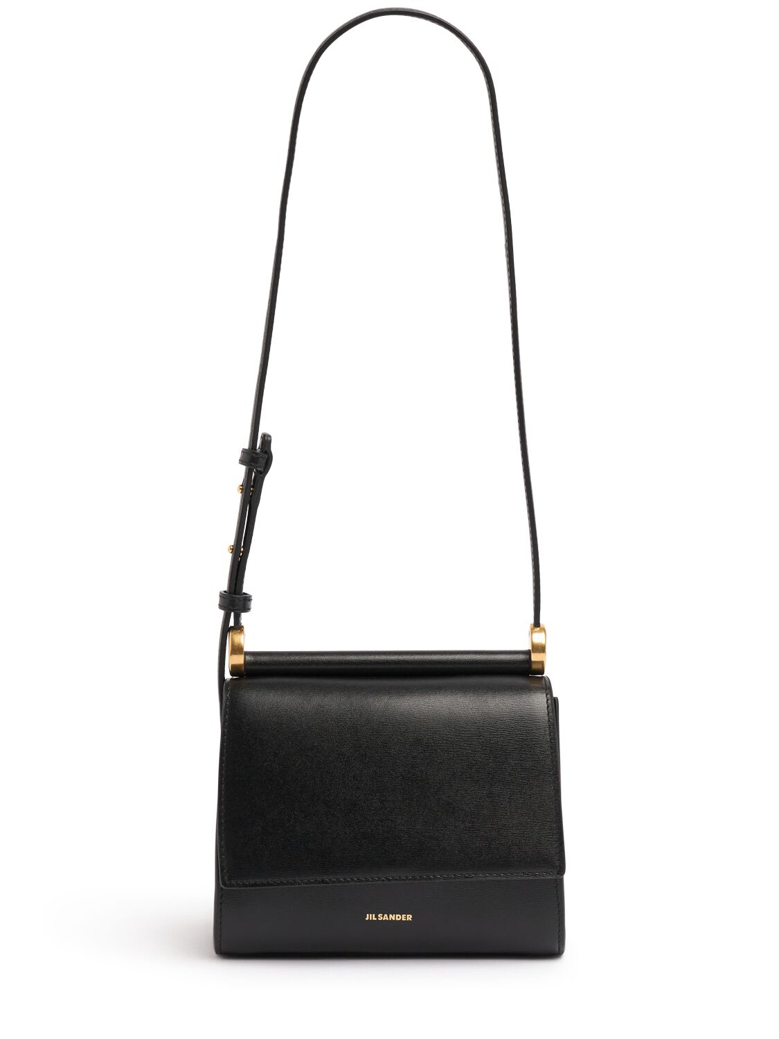 Jil Sander Mini Ghost Leather Shoulder Bag In Black