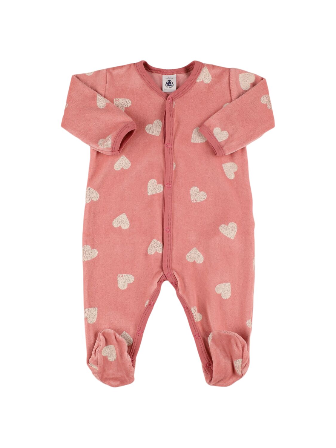 Petit Bateau Heart Print Cotton Romper In Dark Pink