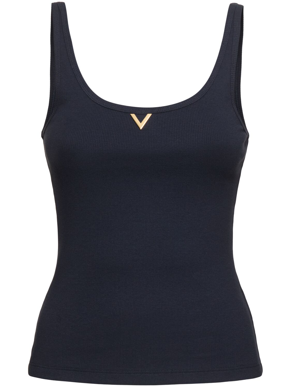 Valentino Ribbed Jersey Logo Tank Top In Navy