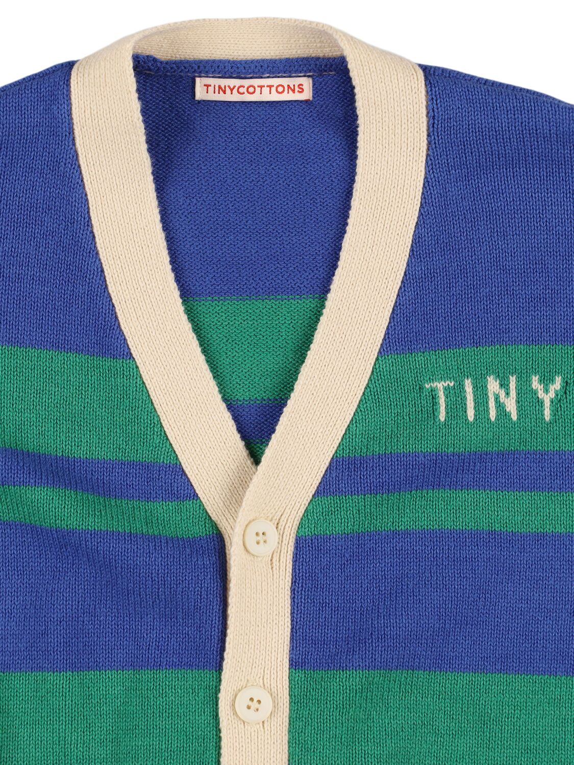 Shop Tiny Cottons Cotton & Wool Knit Cardigan In Blue/green