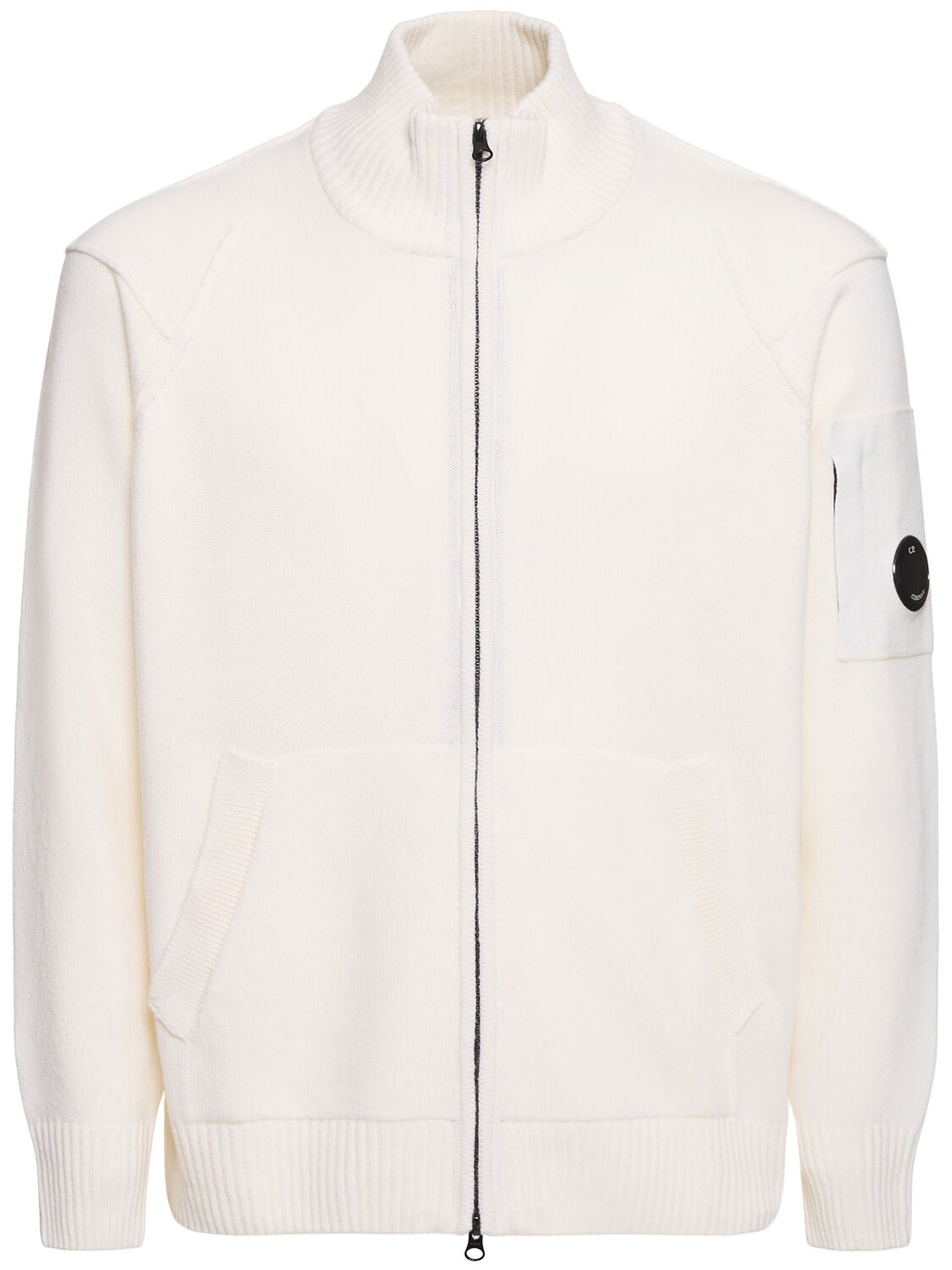 Shop C.p. Company Lambswool Grs Zipped Cardigan In Gauze White