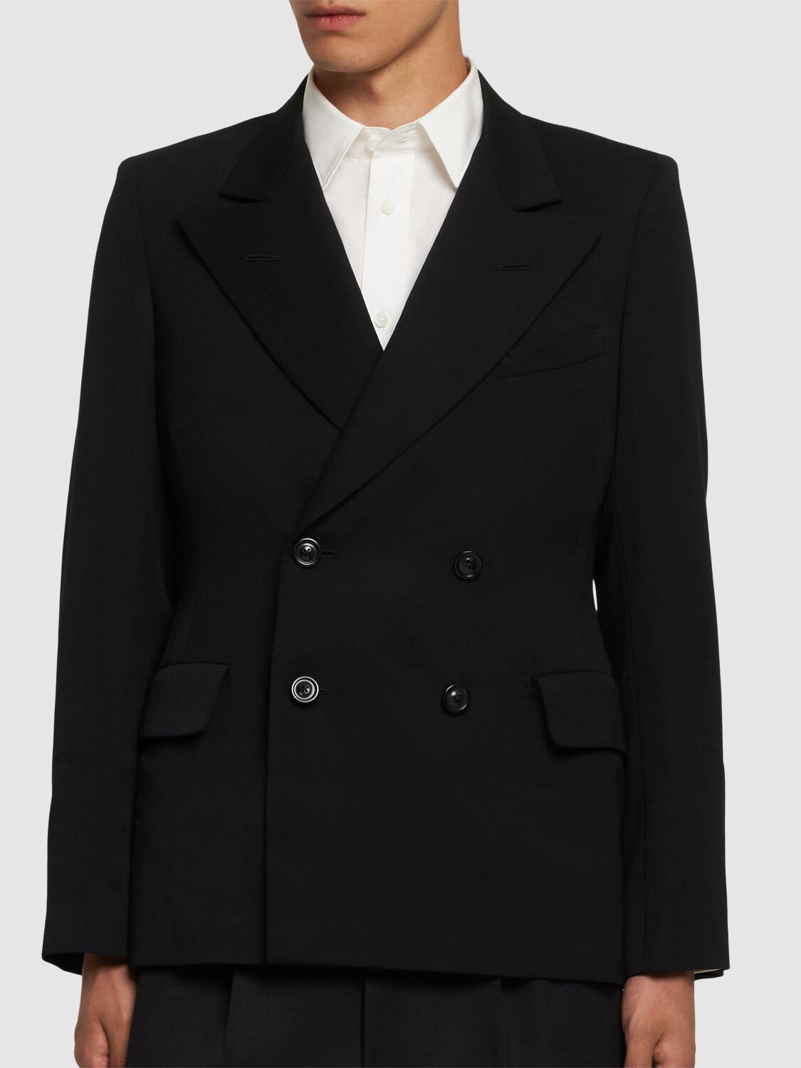 Shop Maison Margiela Double Breasted Wool Blazer In Black