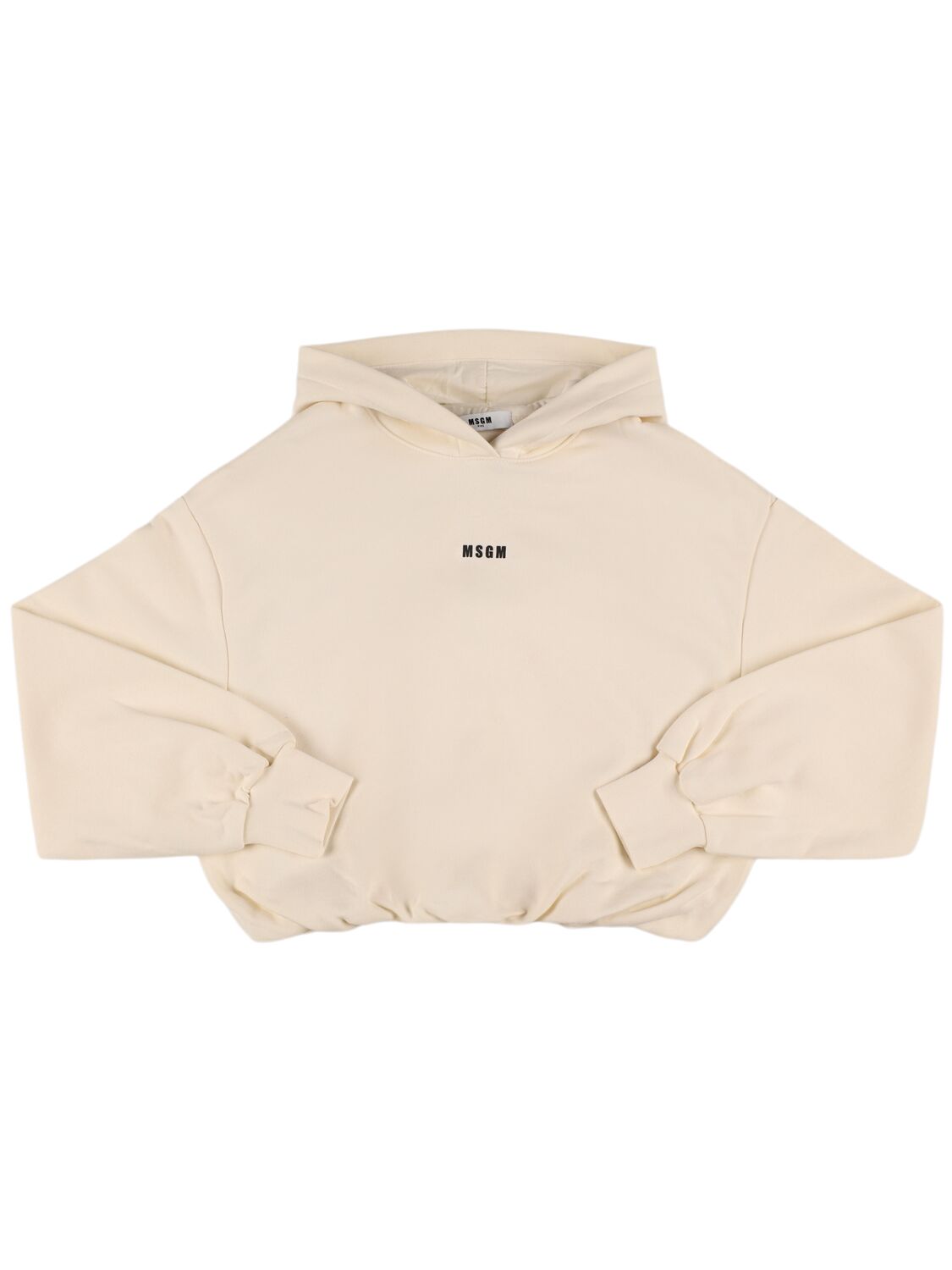 Msgm Logo Cropped Cotton Hoodie In White