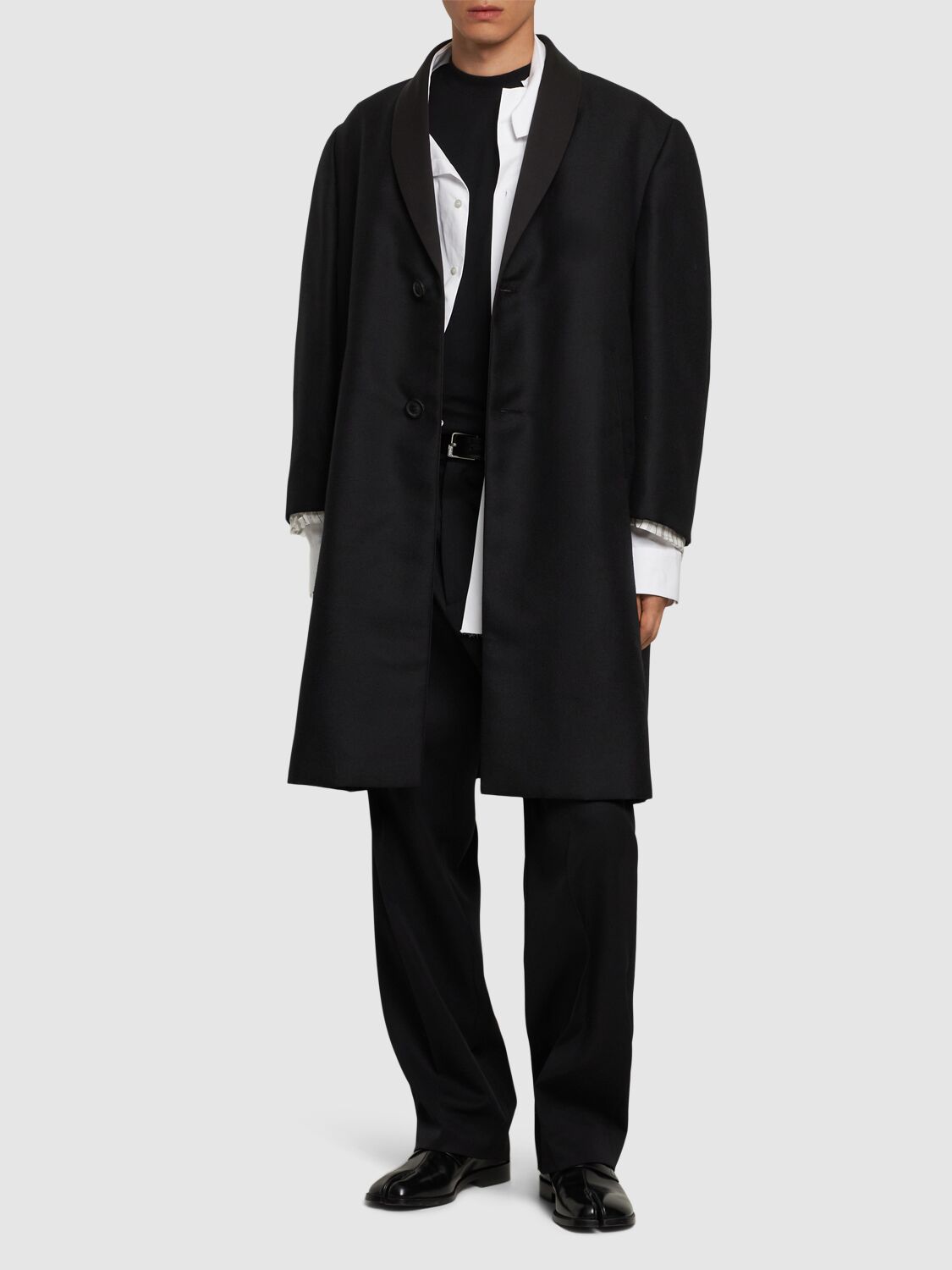 Shop Maison Margiela Wool & Mohair Twill Coat In Black