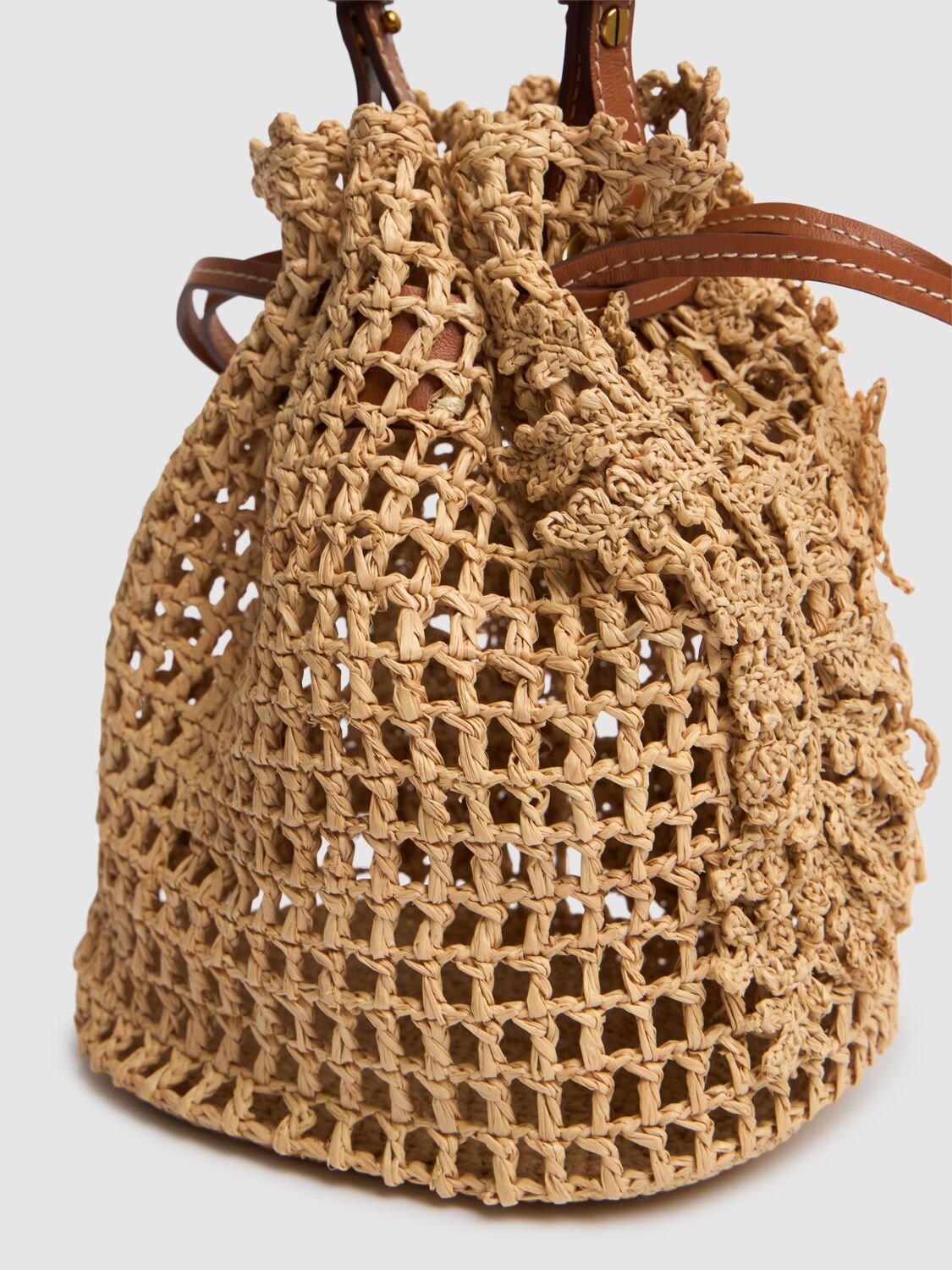 Shop Zimmermann Floral Raffia Bucket Bag In Natural