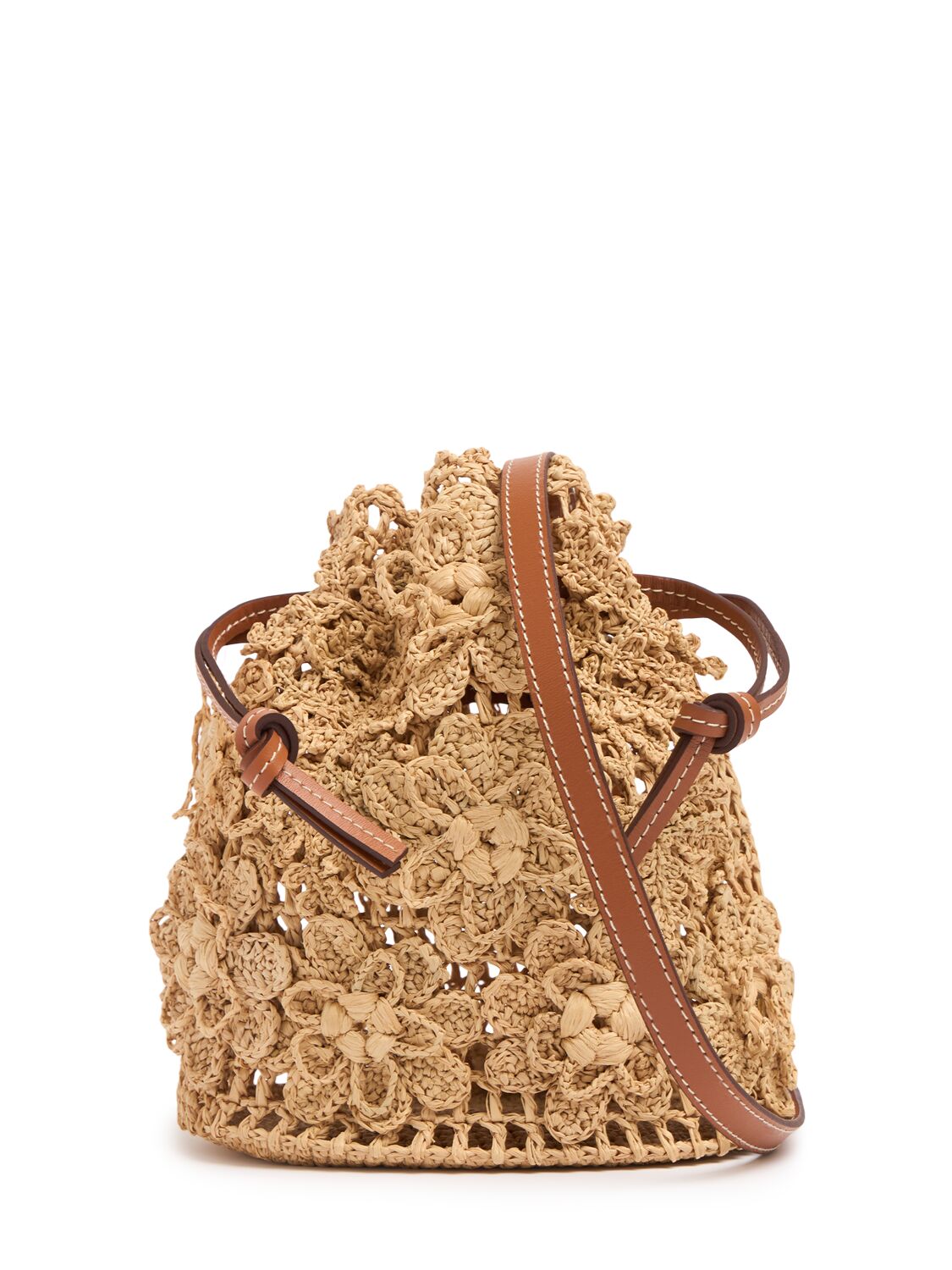 Zimmermann Floral Raffia Bucket Bag In Burgundy