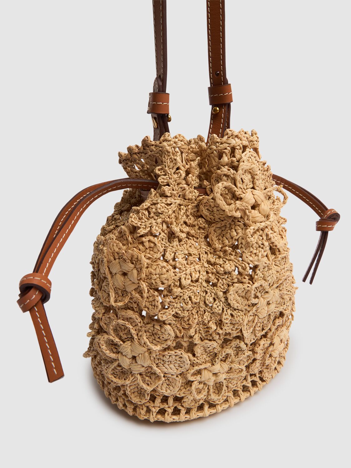 Shop Zimmermann Floral Raffia Bucket Bag In Natural