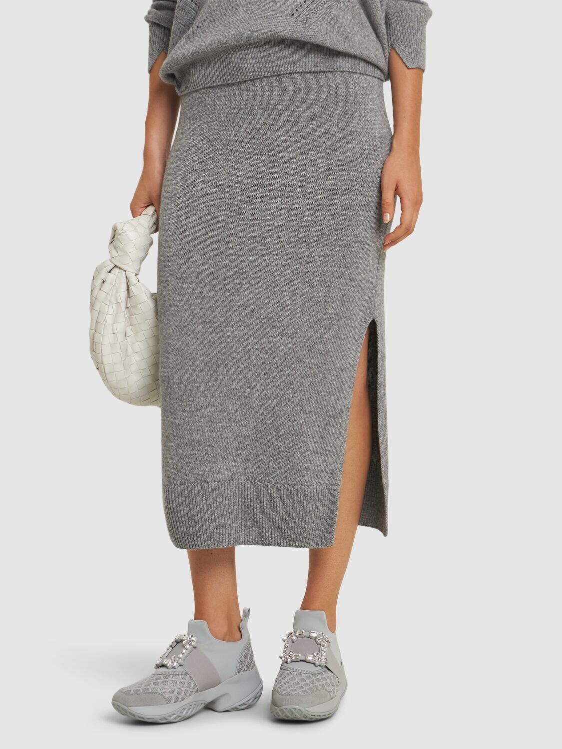 Shop Roger Vivier Viv Run Cotton & Mesh Sneakers In Cemento/platino