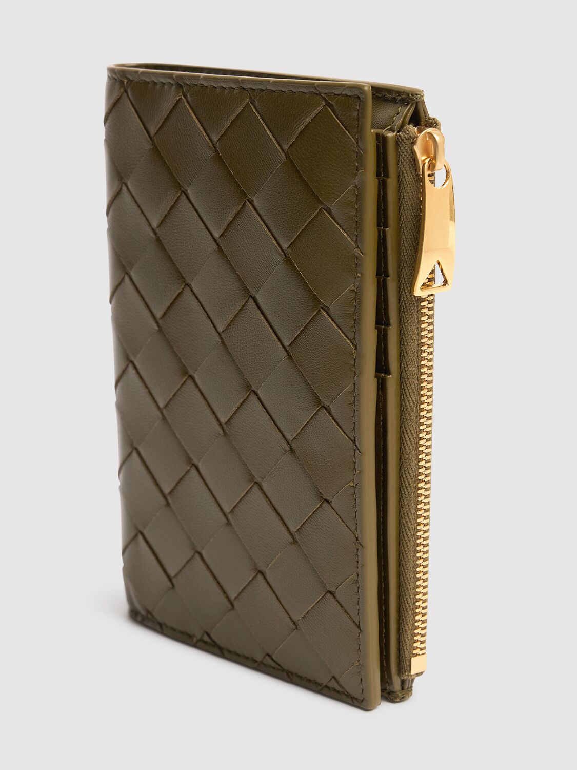 Shop Bottega Veneta Medium Intrecciato 15 Leather Wallet In Olive Oil