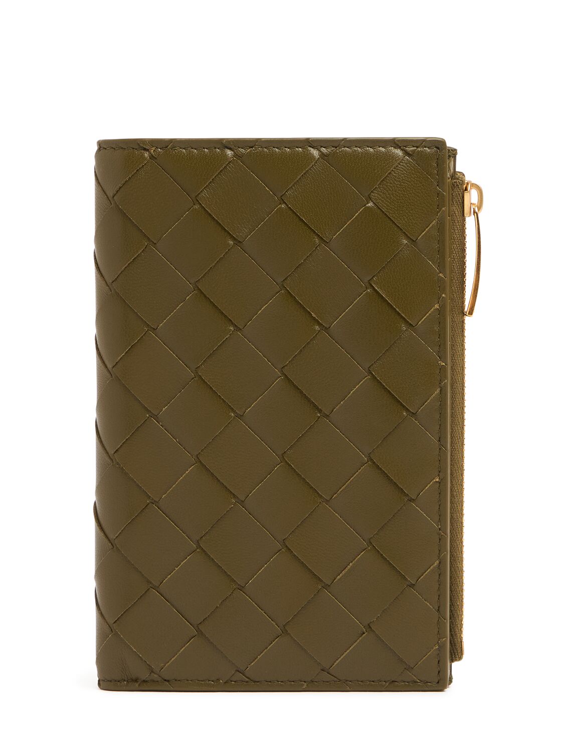 Bottega Veneta Medium Intrecciato 15 Leather Wallet In Green