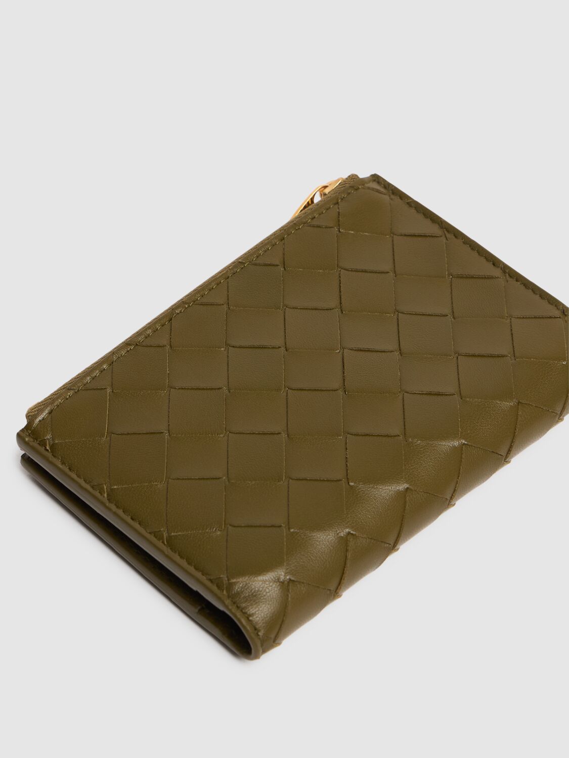 Shop Bottega Veneta Medium Intrecciato 15 Leather Wallet In Olive Oil