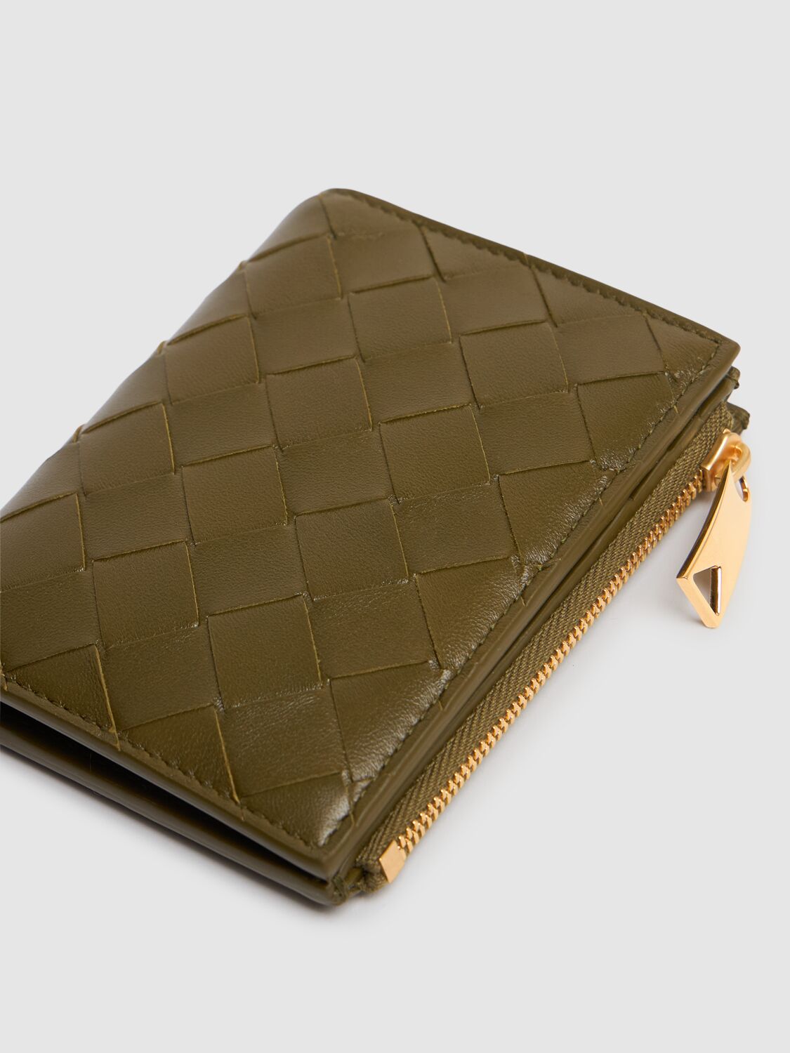 Shop Bottega Veneta Small Intrecciato 15 Leather Wallet In Olive Oil