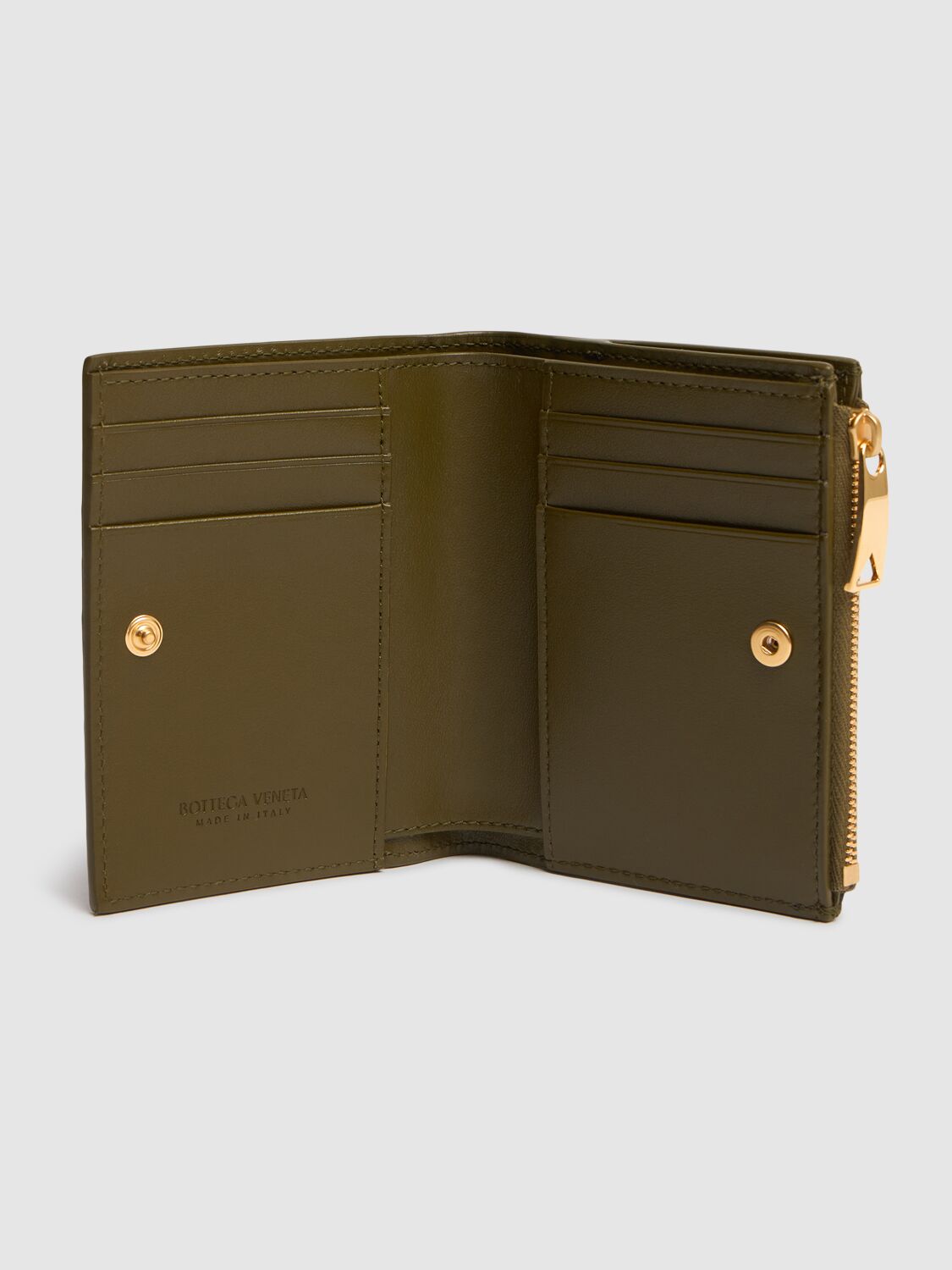 Shop Bottega Veneta Small Intrecciato 15 Leather Wallet In Olive Oil