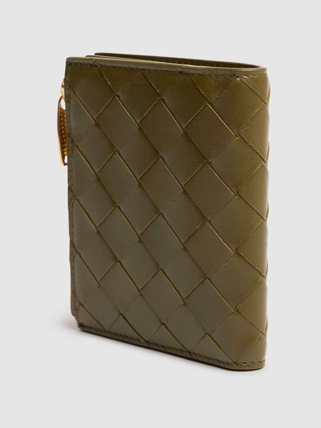 Shop Bottega Veneta Small Intrecciato 15 Leather Wallet In Olive Oil