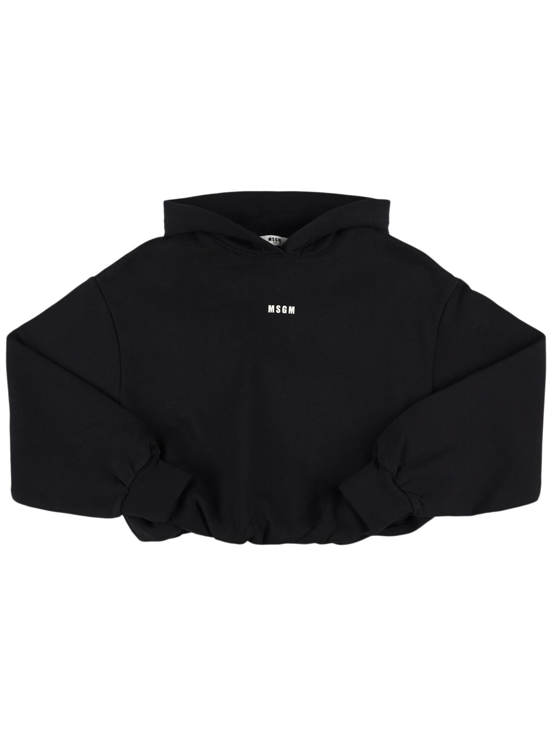 Msgm Babies' Logo Cropped Cotton Hoodie In Black