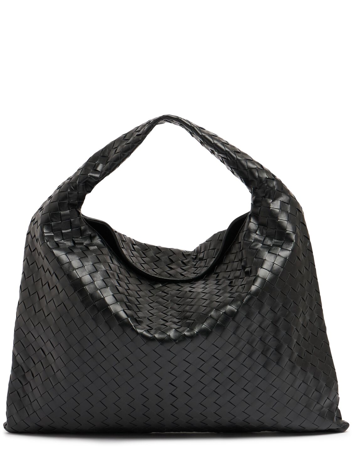 Shop Bottega Veneta Large Hop Leather Shoulder Bag In Black