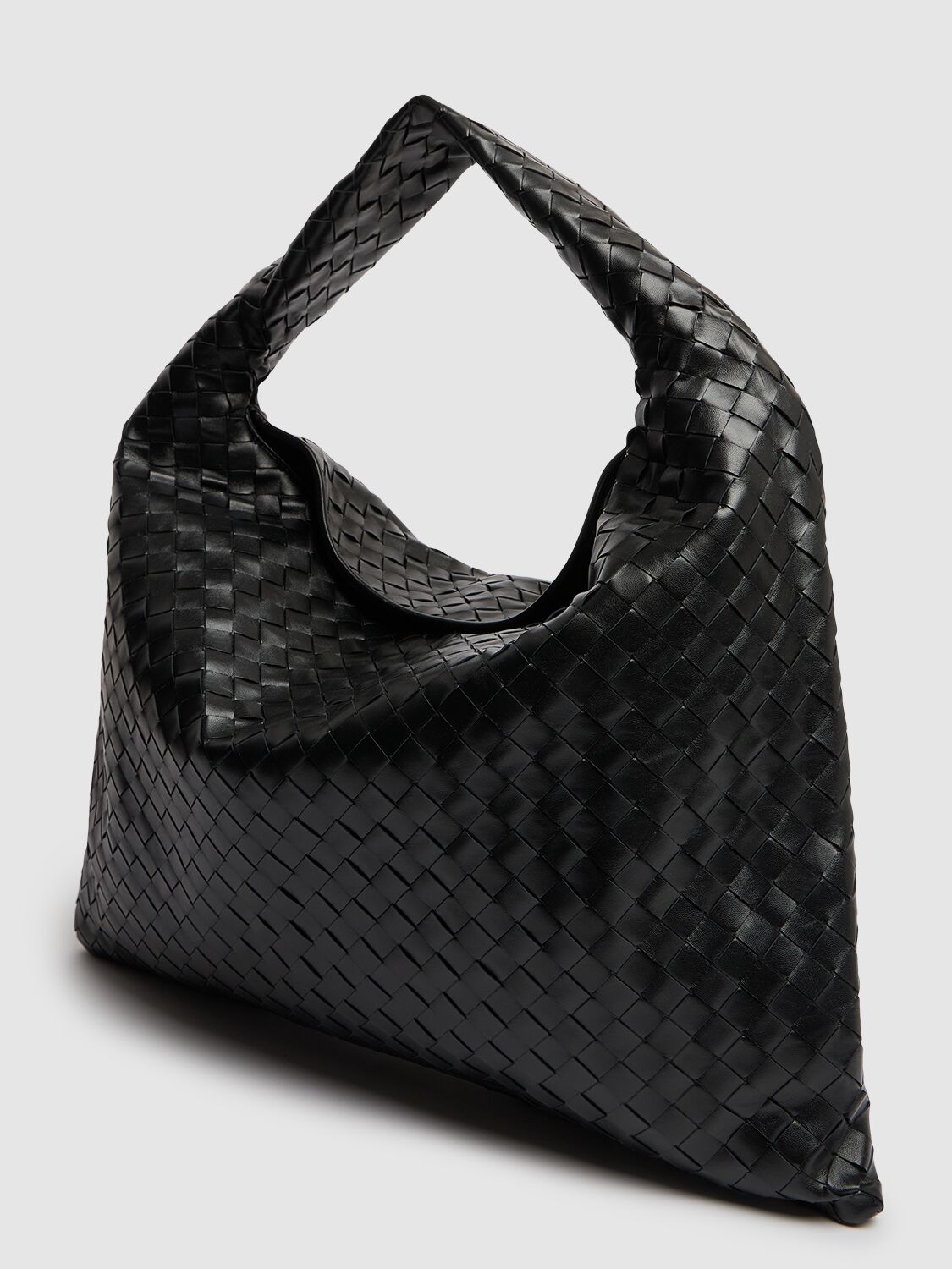 Shop Bottega Veneta Large Hop Leather Shoulder Bag In Black