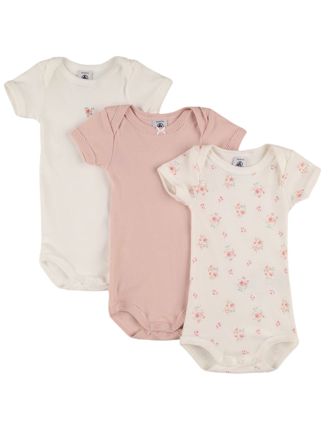 Petit Bateau Set Of 3 Printed Cotton Bodysuits In Multicolor