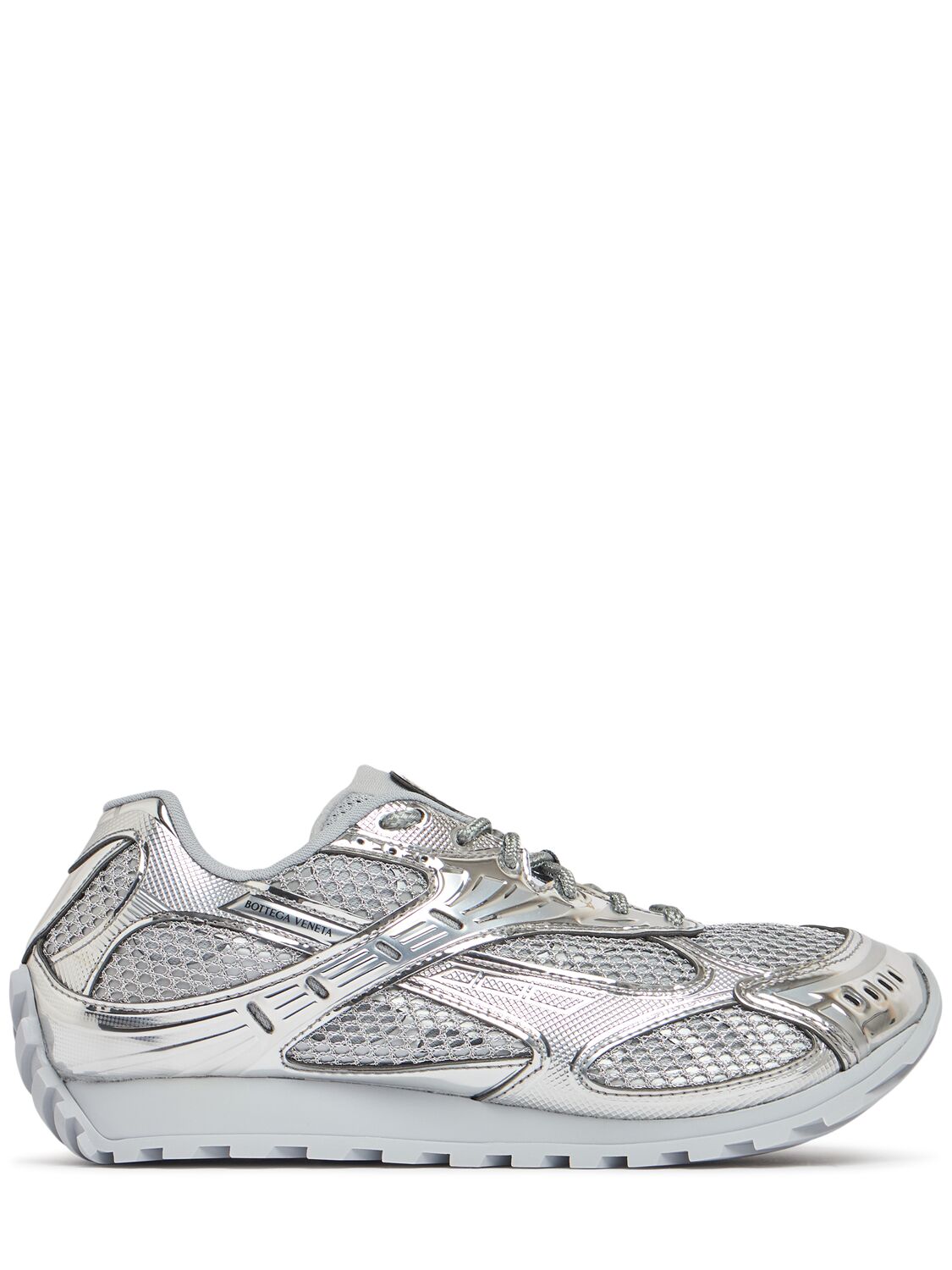 Shop Bottega Veneta Orbit Tech & Metallic Mesh Sneakers In Silver