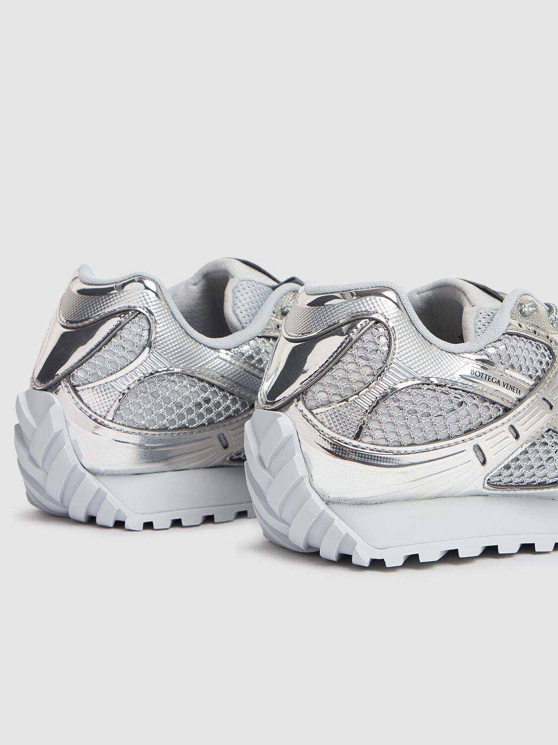 Shop Bottega Veneta Orbit Tech & Metallic Mesh Sneakers In Silver